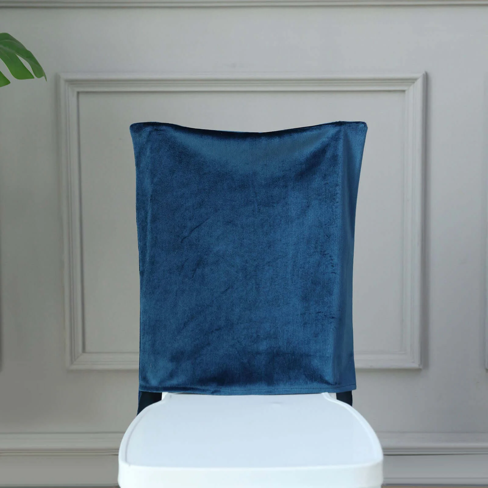Velvet Chiavari Chair Back Slipcover Navy Blue - Smooth Solid Back Chair Cover Cap - Image 4