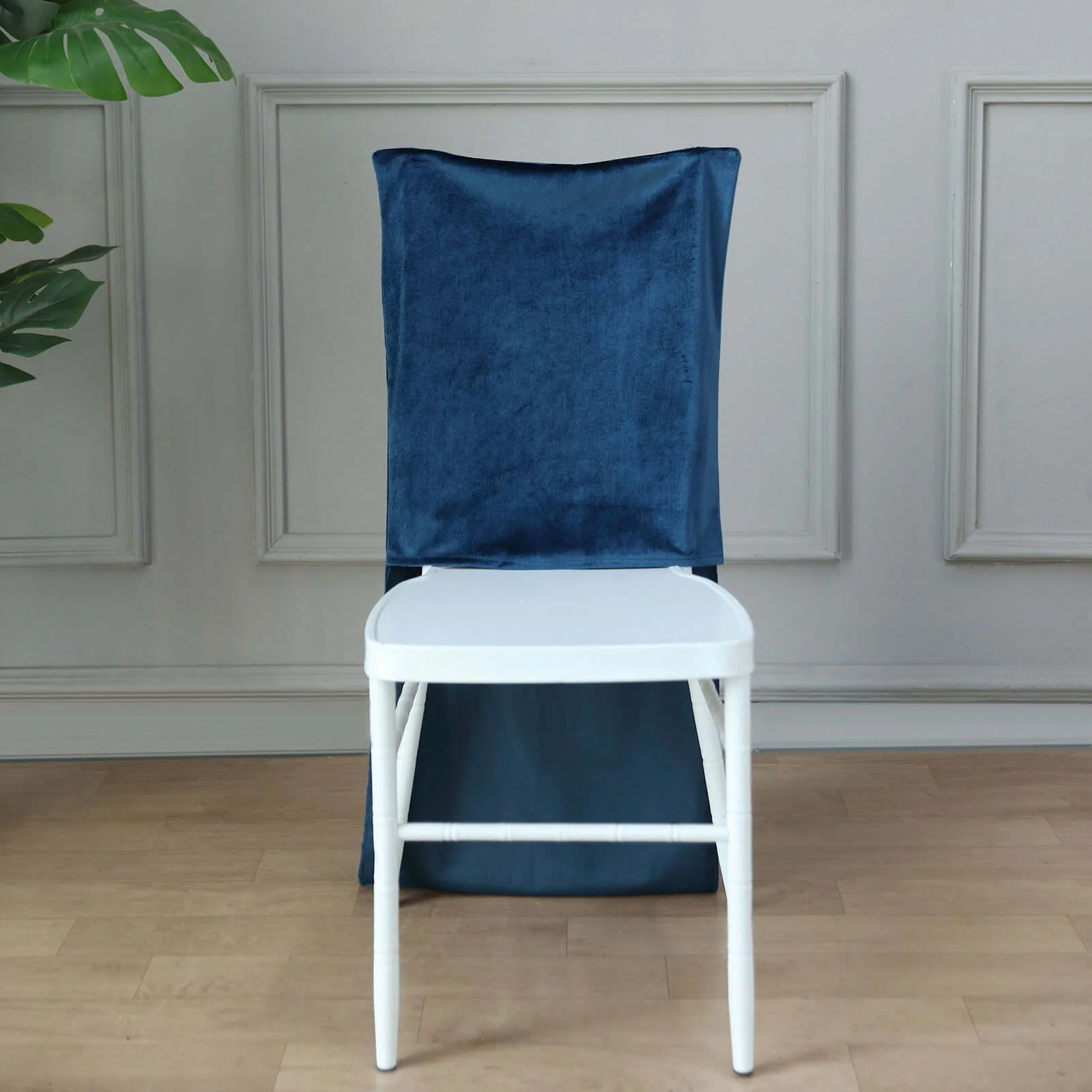 Velvet Chiavari Chair Back Slipcover Navy Blue - Smooth Solid Back Chair Cover Cap - Image 5