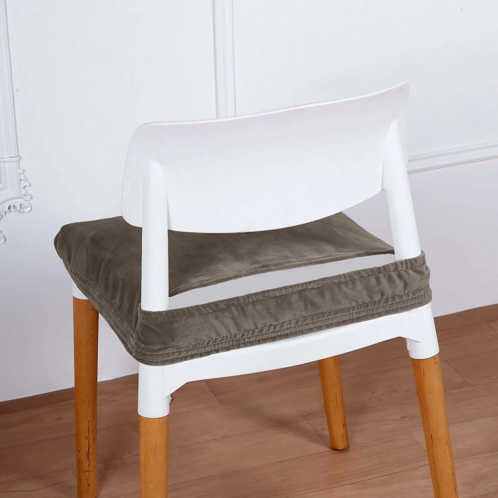 Velvet Dining Chair Seat Cover Charcoal Gray Stretch with Tie - Stylish Cushion Protector - Image 12