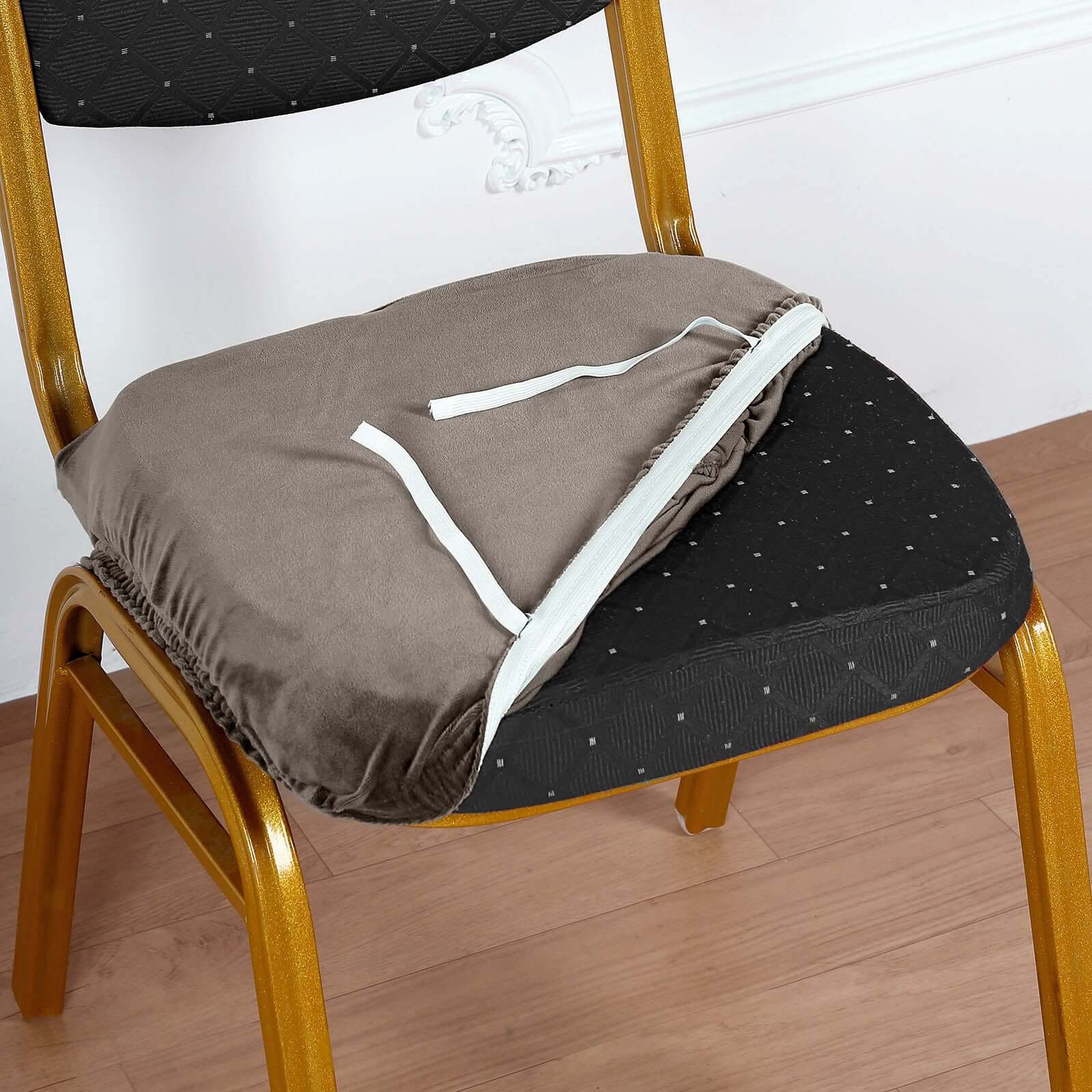Velvet Dining Chair Seat Cover Charcoal Gray Stretch with Tie - Stylish Cushion Protector - Image 2