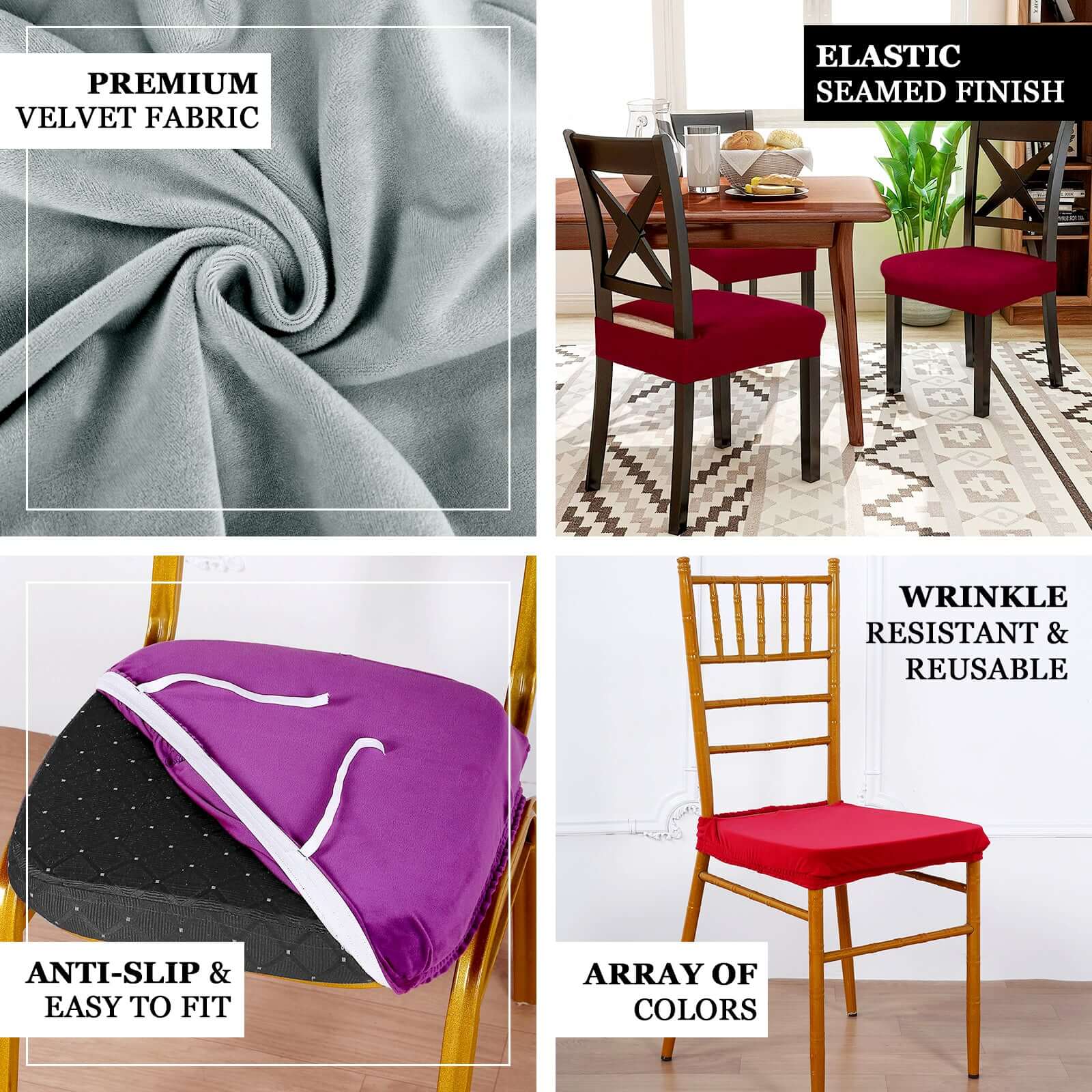 Velvet Dining Chair Seat Cover Charcoal Gray Stretch with Tie - Stylish Cushion Protector - Image 4