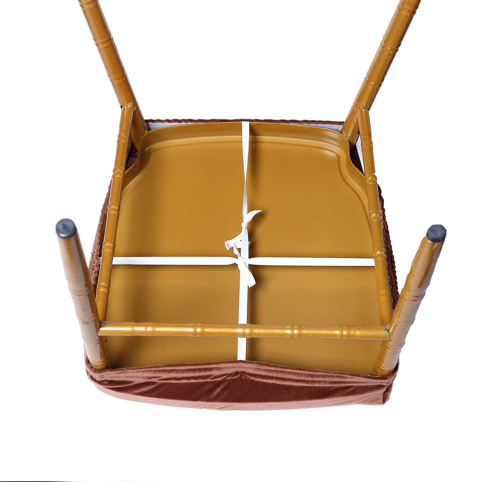 Velvet Dining Chair Seat Cover Copper Stretch with Tie - Stylish Cushion Protector - Image 11