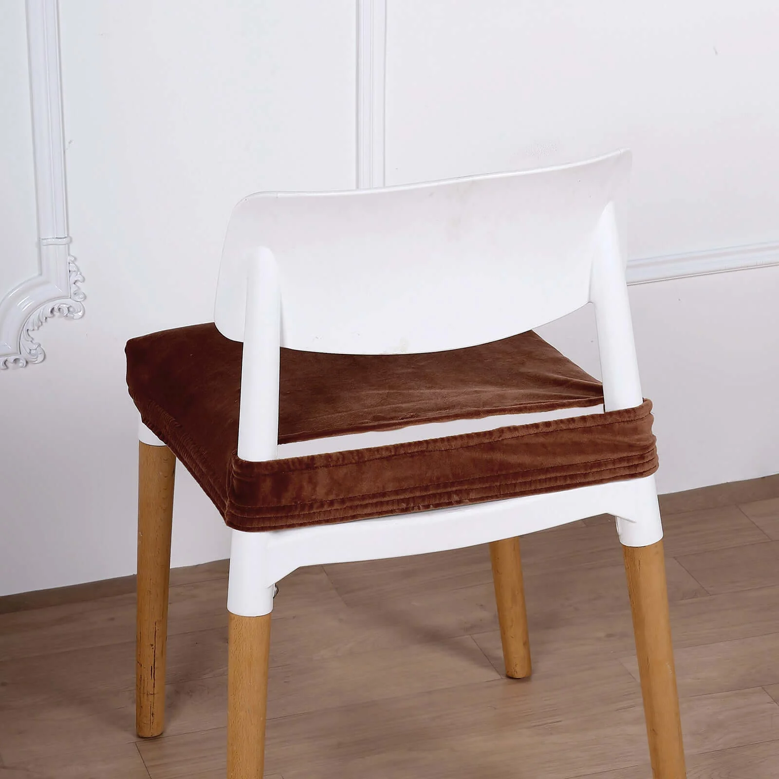 Velvet Dining Chair Seat Cover Copper Stretch with Tie - Stylish Cushion Protector - Image 7