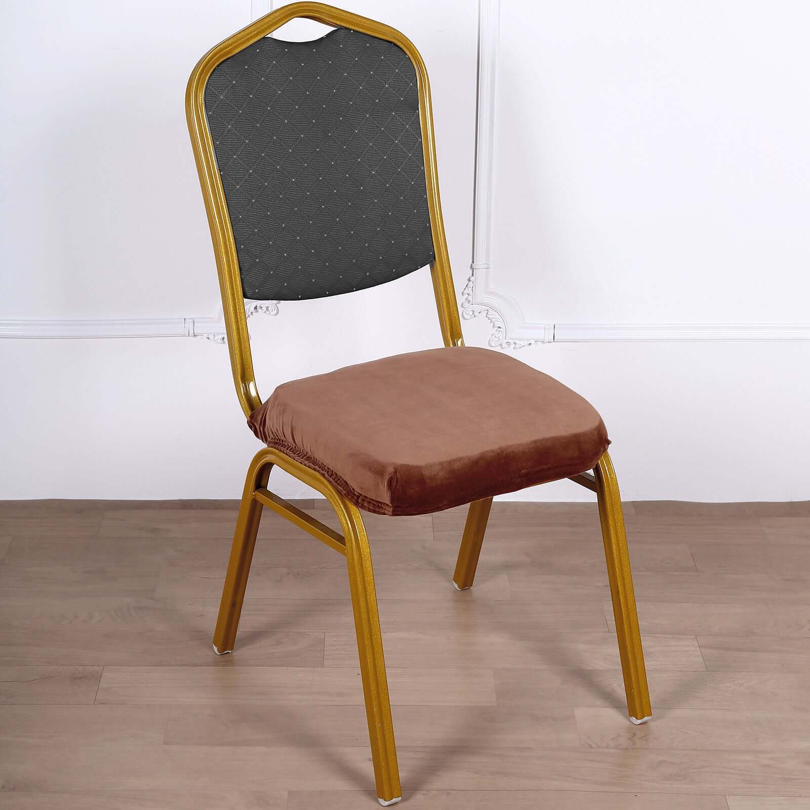 Velvet Dining Chair Seat Cover Copper Stretch with Tie - Stylish Cushion Protector - Image 8