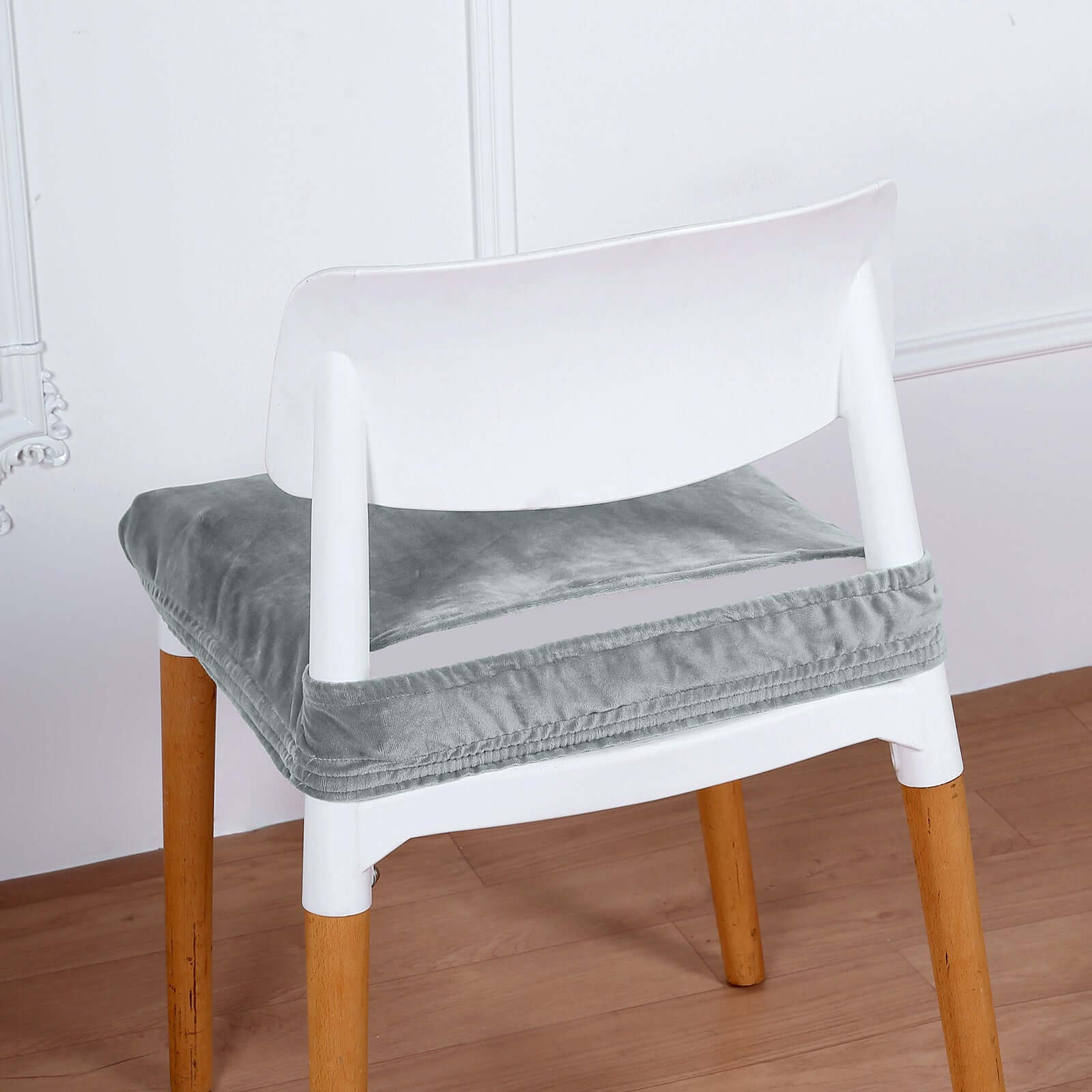 Velvet Dining Chair Seat Cover Dusty Blue Stretch with Tie - Stylish Cushion Protector - Image 7