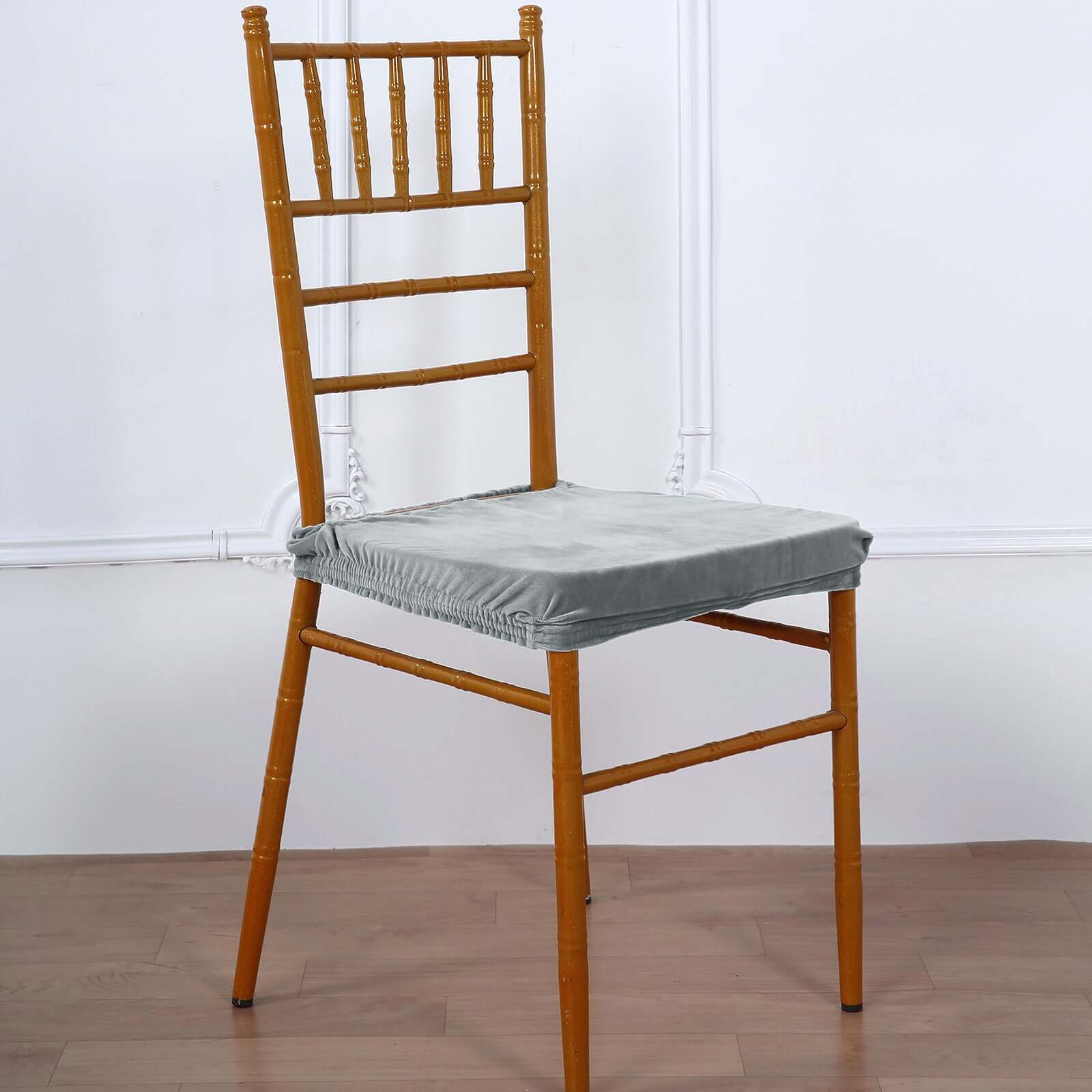 Velvet Dining Chair Seat Cover Dusty Blue Stretch with Tie - Stylish Cushion Protector - Image 9