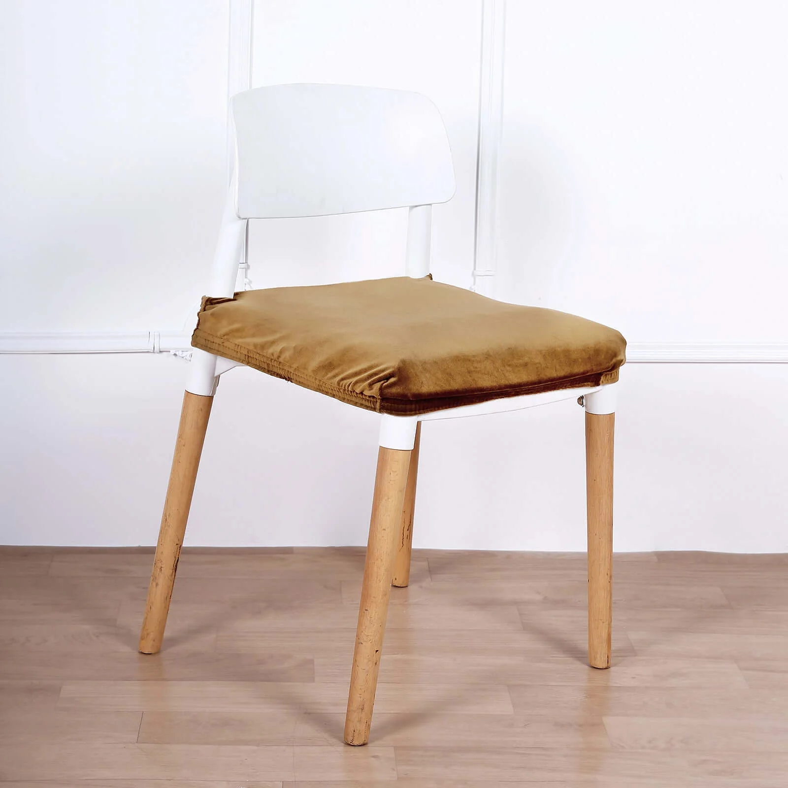Velvet Dining Chair Seat Cover Gold Stretch with Tie - Stylish Cushion Protector for Sophisticated Events