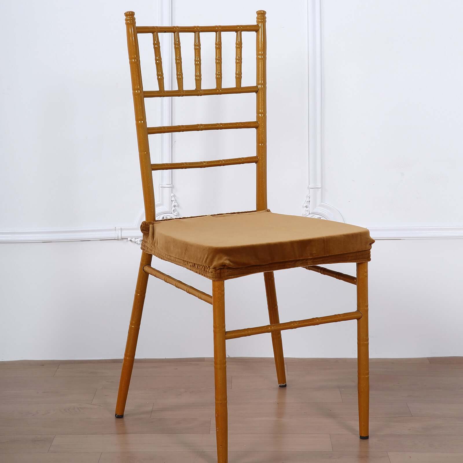 Velvet Dining Chair Seat Cover Gold Stretch with Tie - Stylish Cushion Protector for Sophisticated Events - Image 9