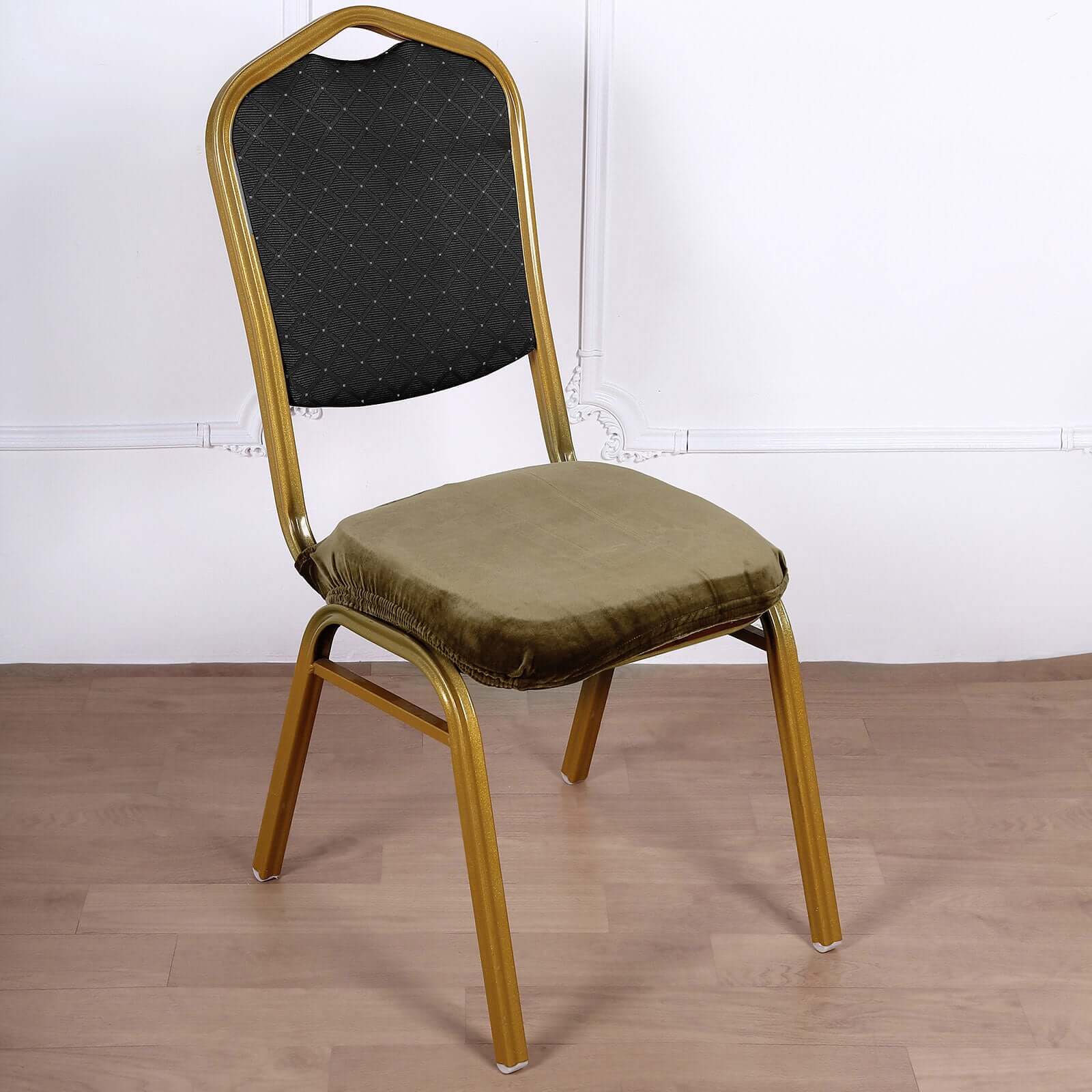 Velvet Dining Chair Seat Cover Olive Green Stretch with Tie - Stylish Cushion Protector - Image 8