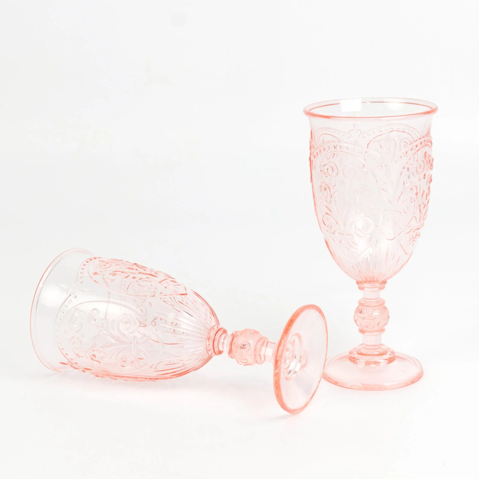 24-Pack Plastic Vintage Goblets – 10oz Transparent Blush Retro Embossed Wine Glasses, Elegant Water & Juice Cups - 7" Tall - Image 6
