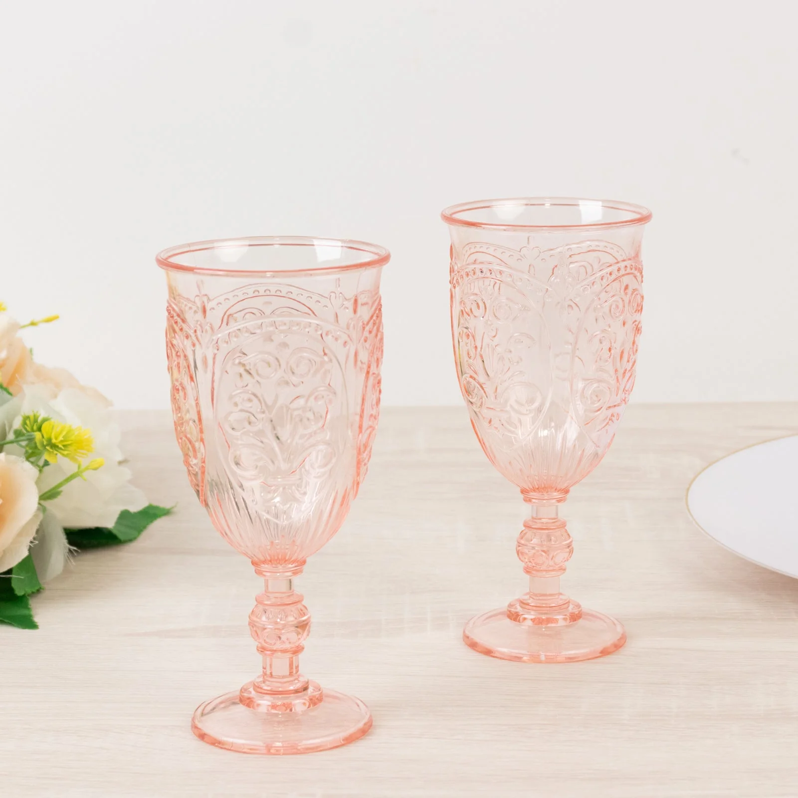 24-Pack Plastic Vintage Goblets – 10oz Transparent Blush Retro Embossed Wine Glasses, Elegant Water & Juice Cups - 7" Tall - Image 9