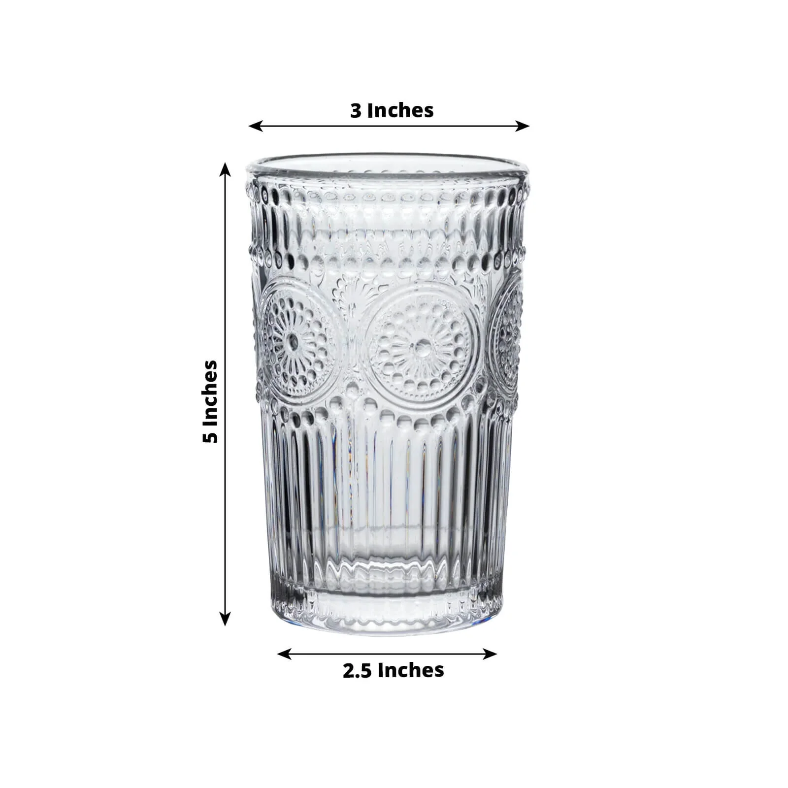 6 Pack Vintage Embossed Glass Tumblers – 13oz Clear Drinking Glasses Textured Floral Pattern for Water, Juice & Cocktails - Image 2