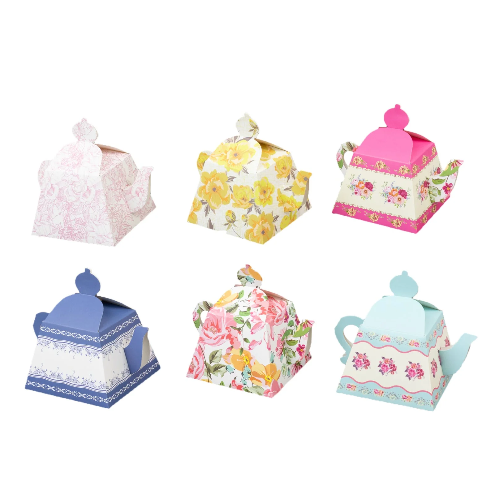 24 Pack Party Favor Boxes in Mixed Vintage Floral Tea Pot Design - Elegant Cardboard Paper Gift Boxes for Weddings & Baby Showers - 5"x4" - Image 3