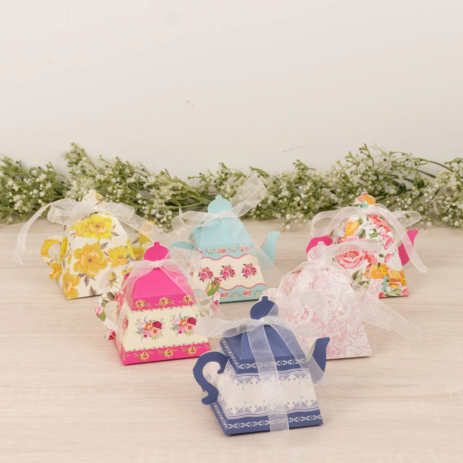 24 Pack Party Favor Boxes in Mixed Vintage Floral Tea Pot Design - Elegant Cardboard Paper Gift Boxes for Weddings & Baby Showers - 5"x4" - Image 7