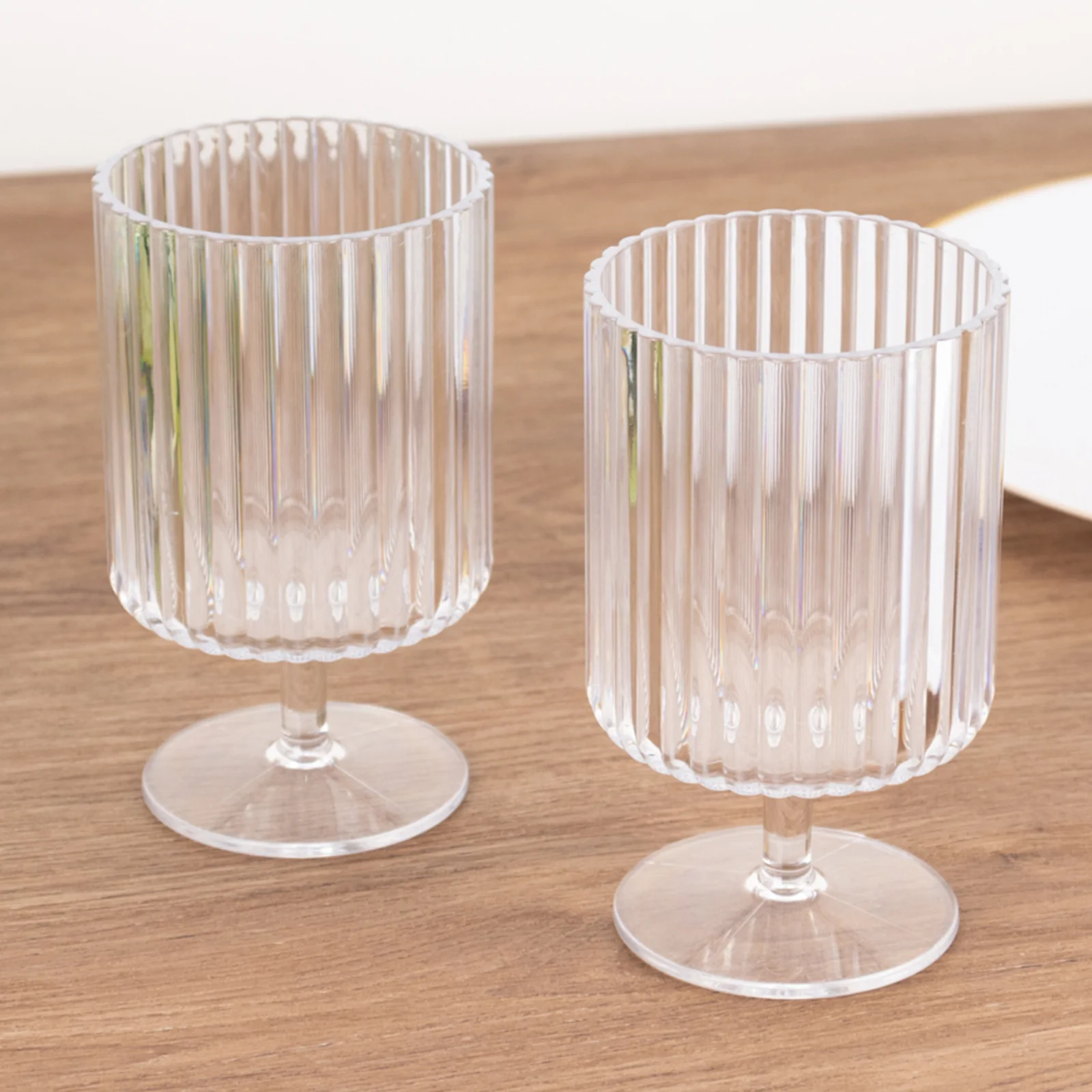 12-Pack Clear Plastic Wine Glasses 12oz, Vintage Ribbed Pattern Short Stemmed - Reusable Shatterproof Goblets - Image 8