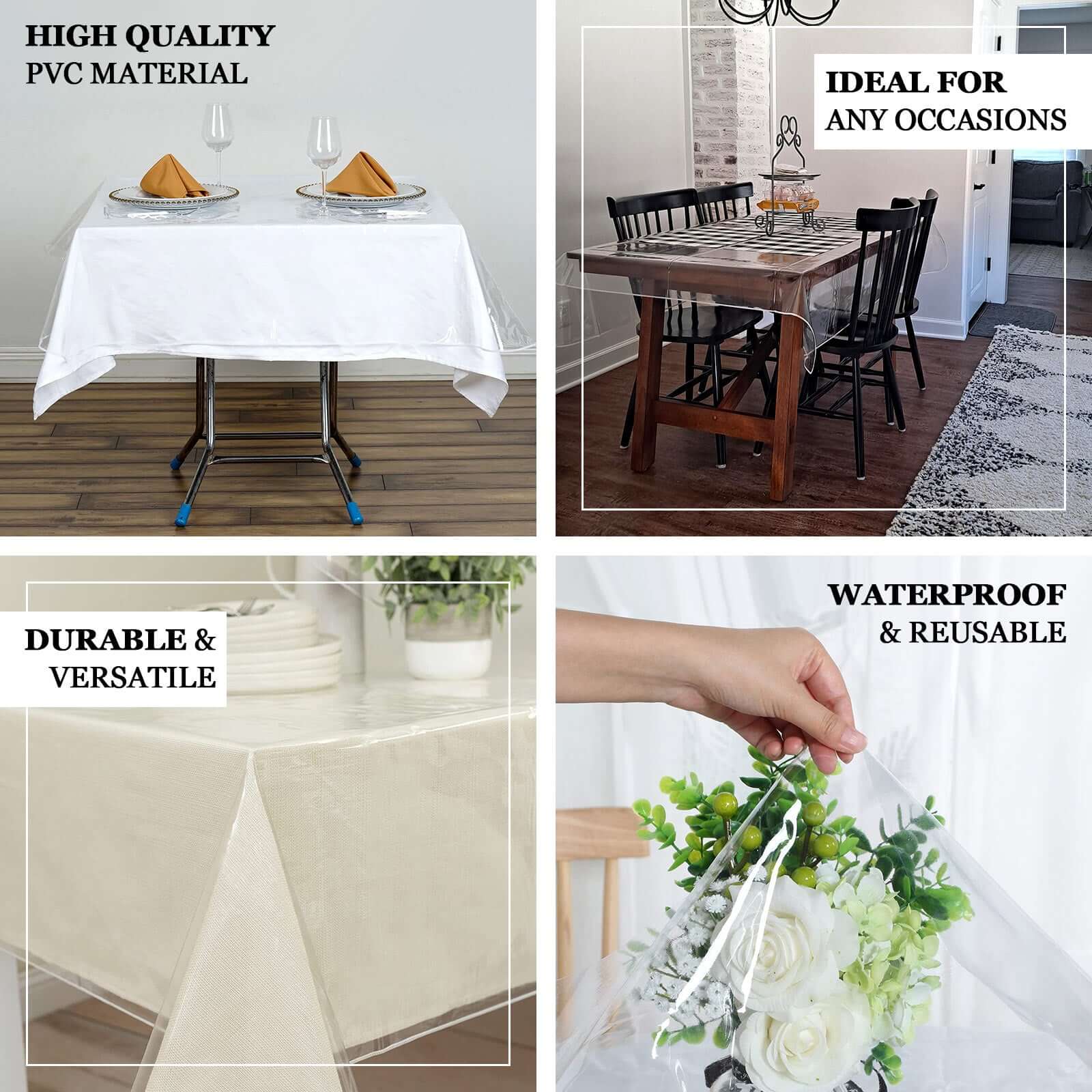 Vinyl Tablecloth 60"x108" Clear Eco-Friendly Rectangle - PVC Waterproof Cover 10 Mil Thick - Image 3
