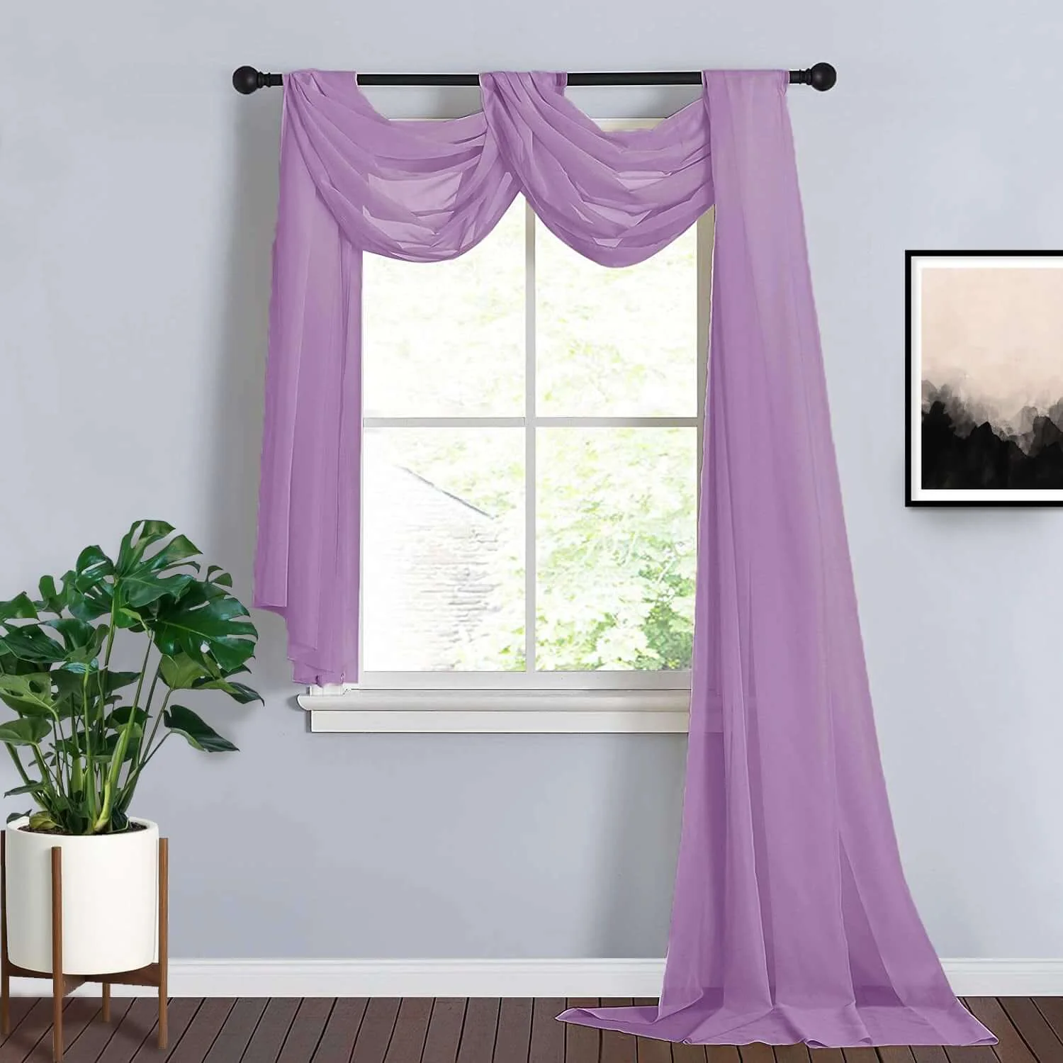 Violet Amethyst Sheer Organza Wedding Arch Draping Fabric, Long Curtain Backdrop Window Scarf Valance 18ft - Image 2