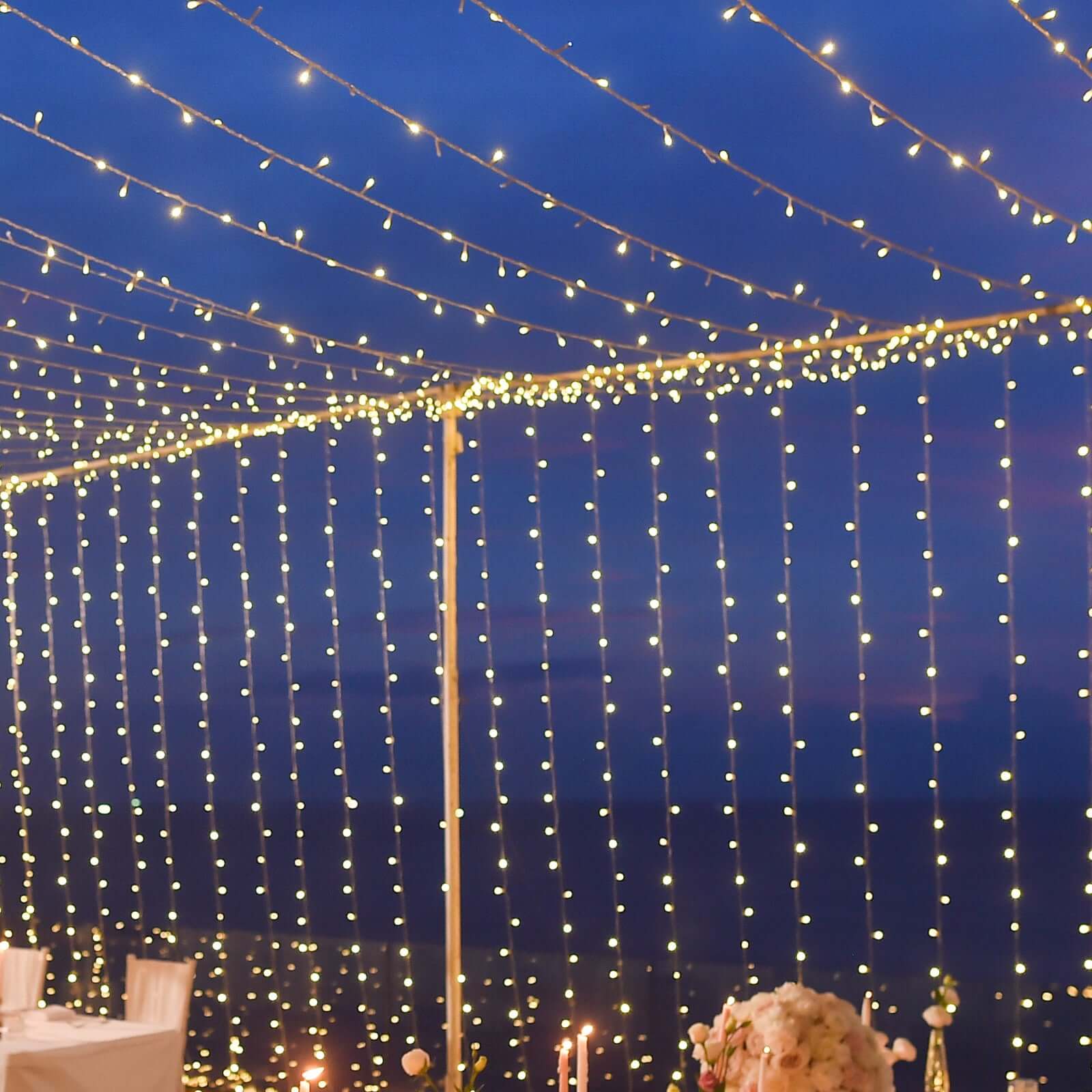 Warm White 600 LED Curtain String Lights with 8 Modes & Inline Memory Controller, Plug In Connectable Twinkle Fairy Lights - 10ft x 20ft