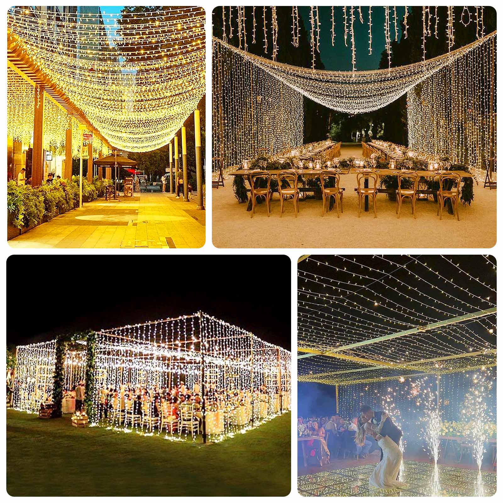 Warm White 900 LED Curtain String Lights with 8 Modes & Inline Memory Controller, Plug In Waterproof Fairy Lights for Indoor Outdoor Backdrop - 10ftx30ft - Image 4