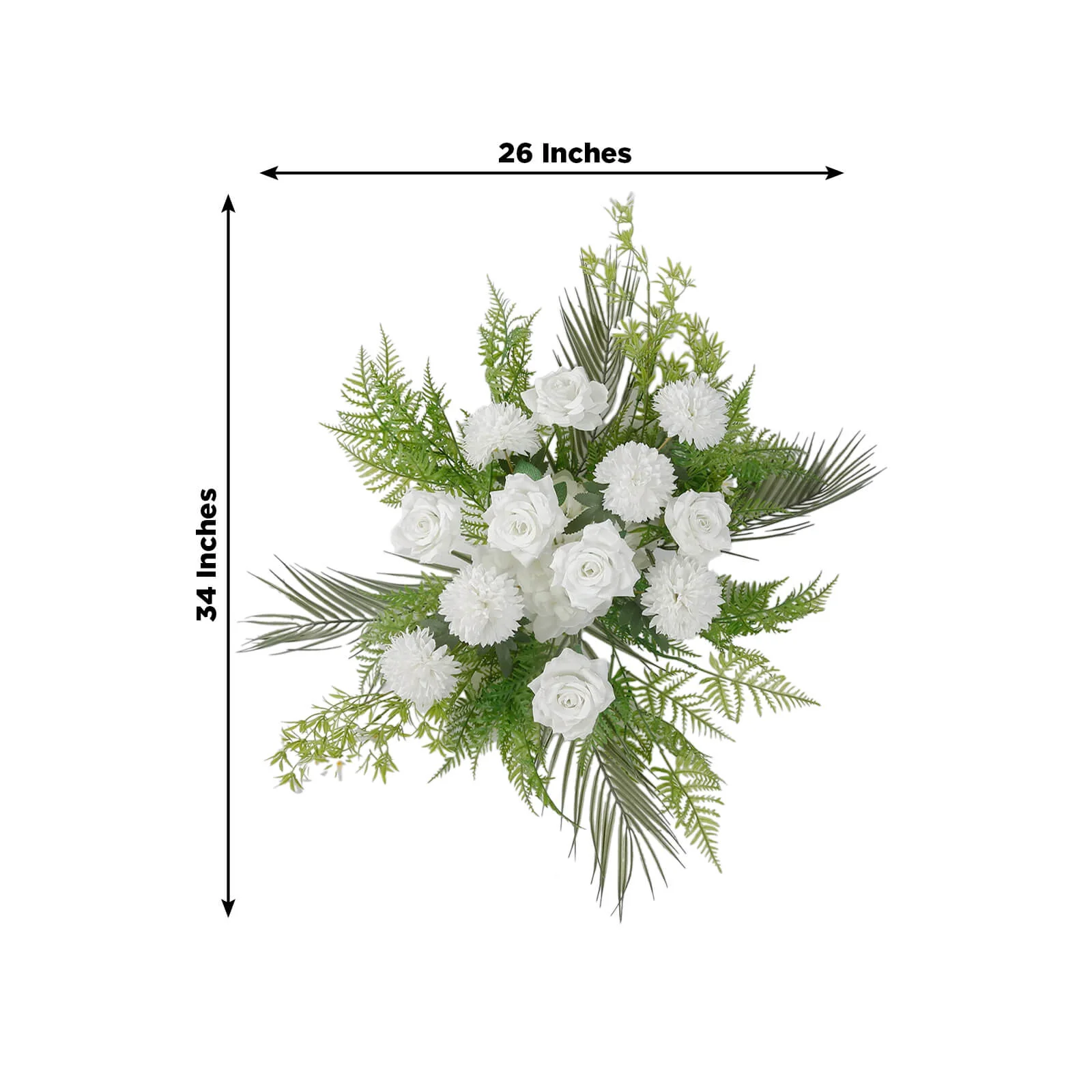 Wedding Arch Floral Swag – Artificial Ivory Rose & Chrysanthemum with Greenery and Palm Leaves - Image 3