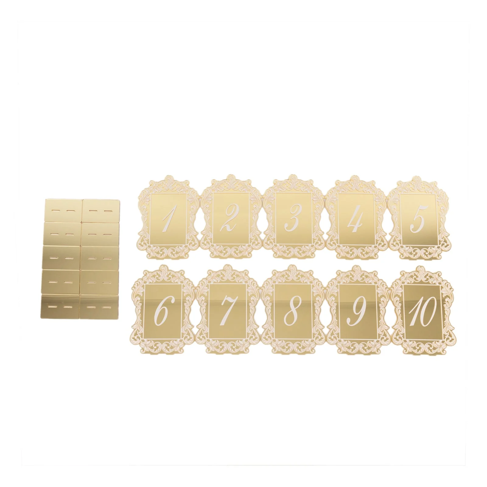 Wedding Table Numbers 1-10 – Gold Mirror Arch Acrylic with Baroque Lace Border, White Print & Stands for Elegant Receptions - 5"x7" - Image 5