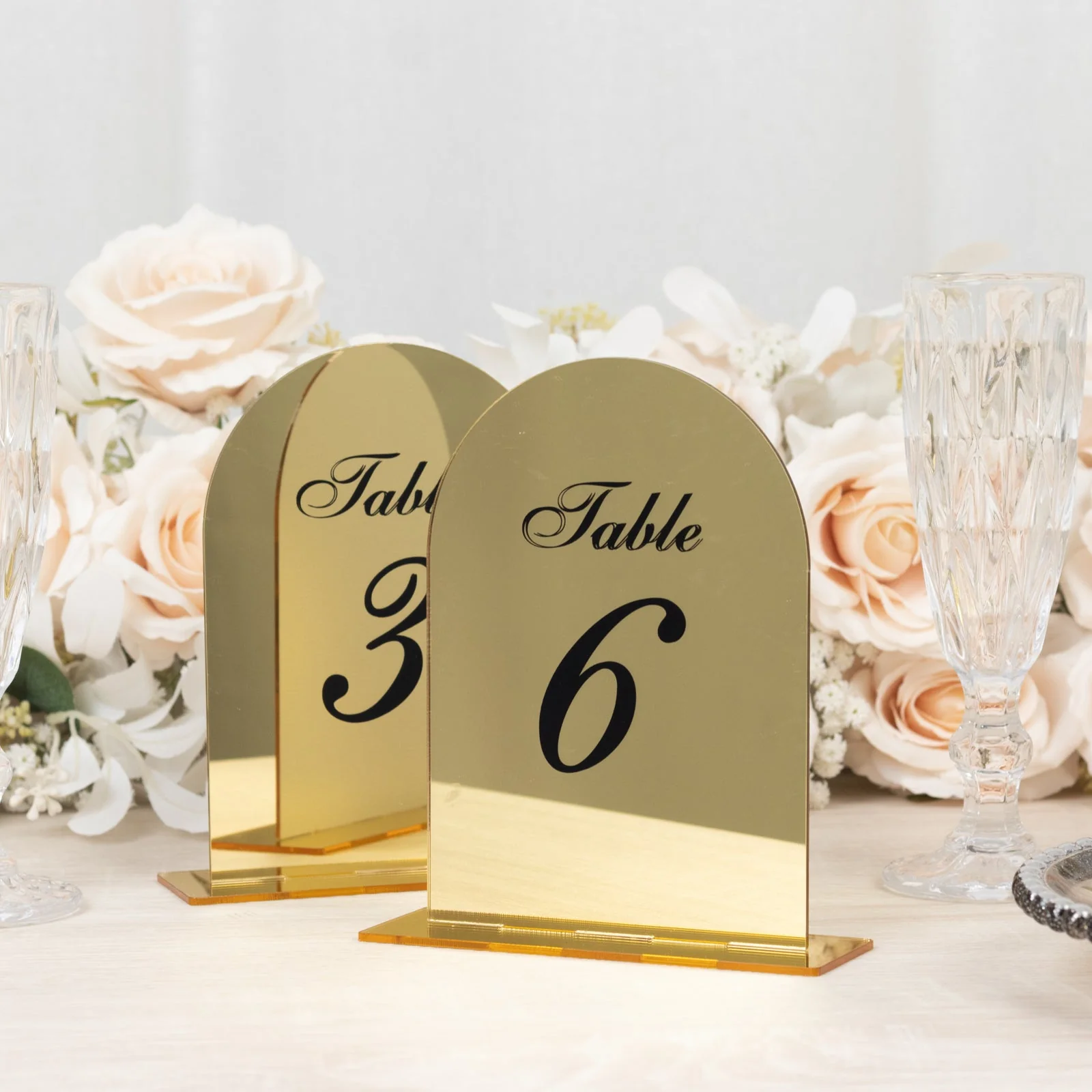 Wedding Table Numbers 1-10 – Gold Mirror Arch Acrylic with Black Print & Stands for Elegant Receptions - 6"x7" - Image 5