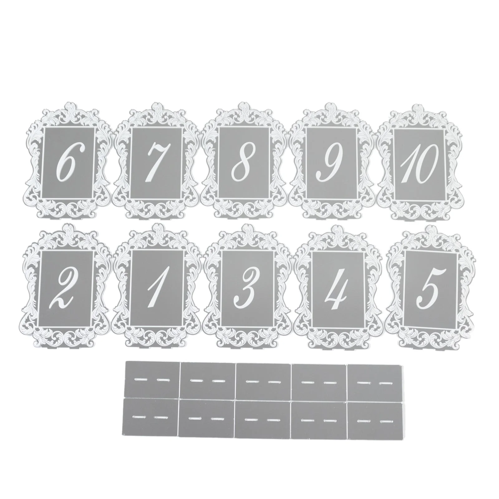 Wedding Table Numbers 1-10 – Silver Mirror Arch Acrylic with Baroque Lace Border, White Print & Stands for Elegant Receptions - 5"x7" - Image 5