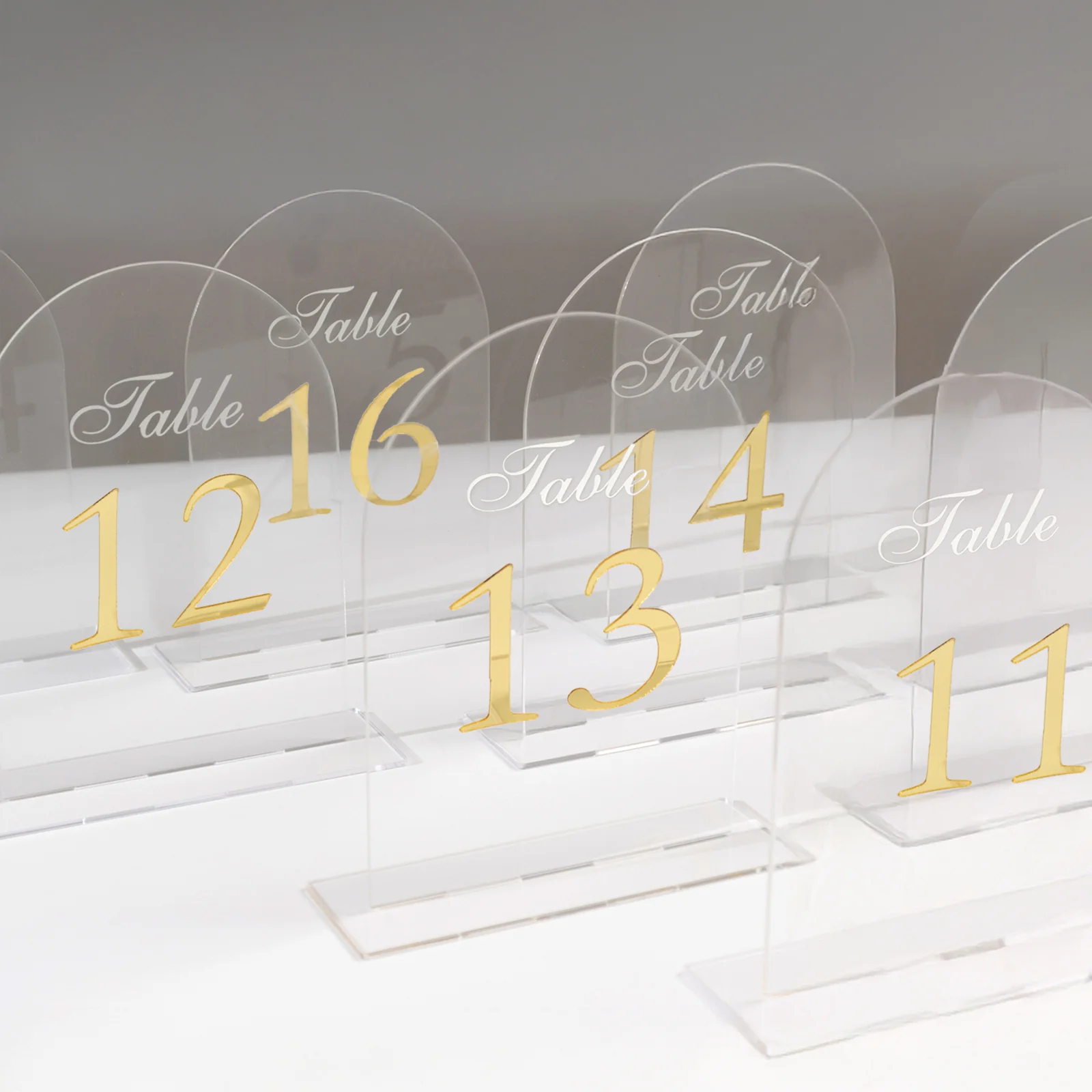Wedding Table Numbers 11-20 – Clear Arch Acrylic with Gold Print & Stands for Elegant Receptions - 6"x7" - Image 7