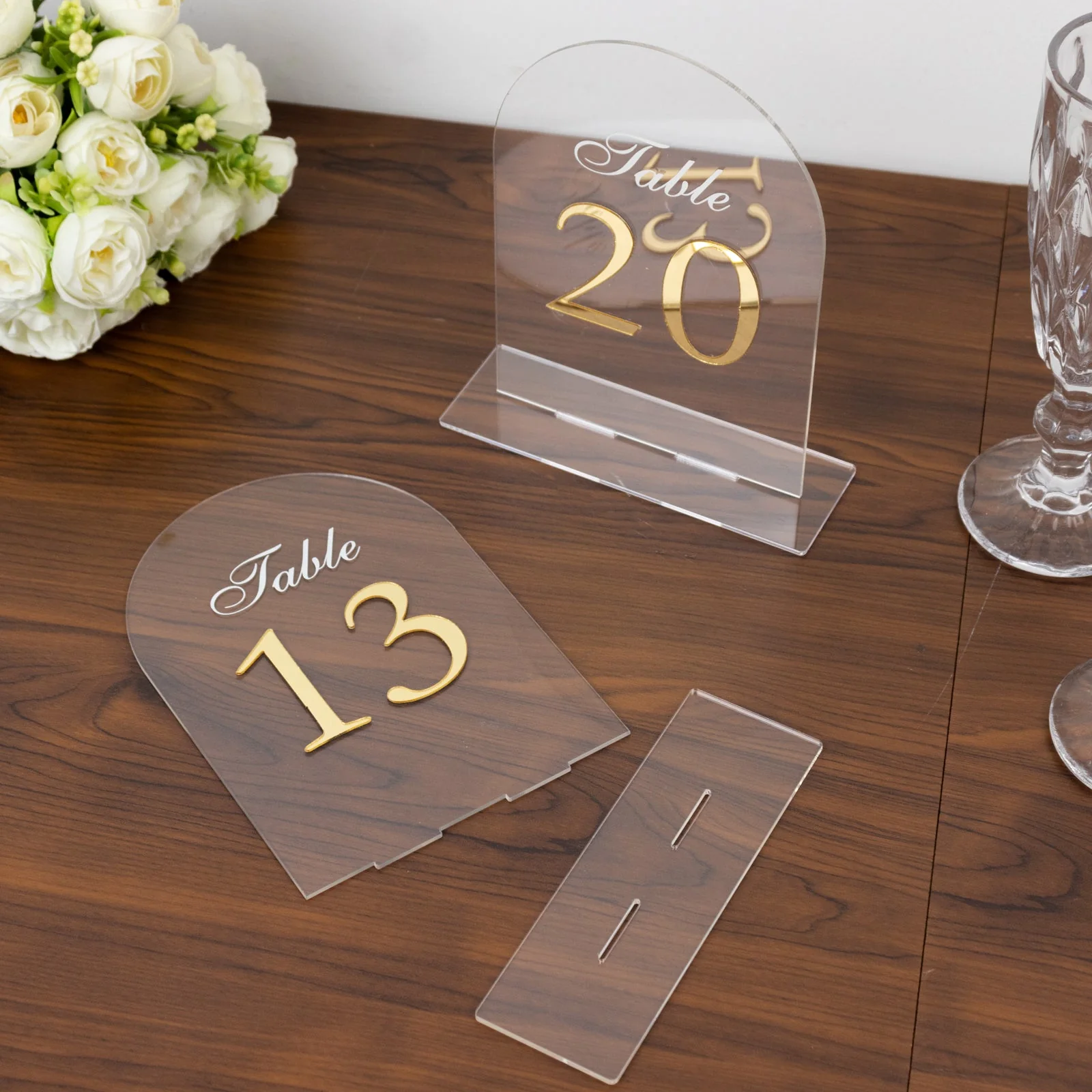 Wedding Table Numbers 11-20 – Clear Arch Acrylic with Gold Print & Stands for Elegant Receptions - 6"x7" - Image 8