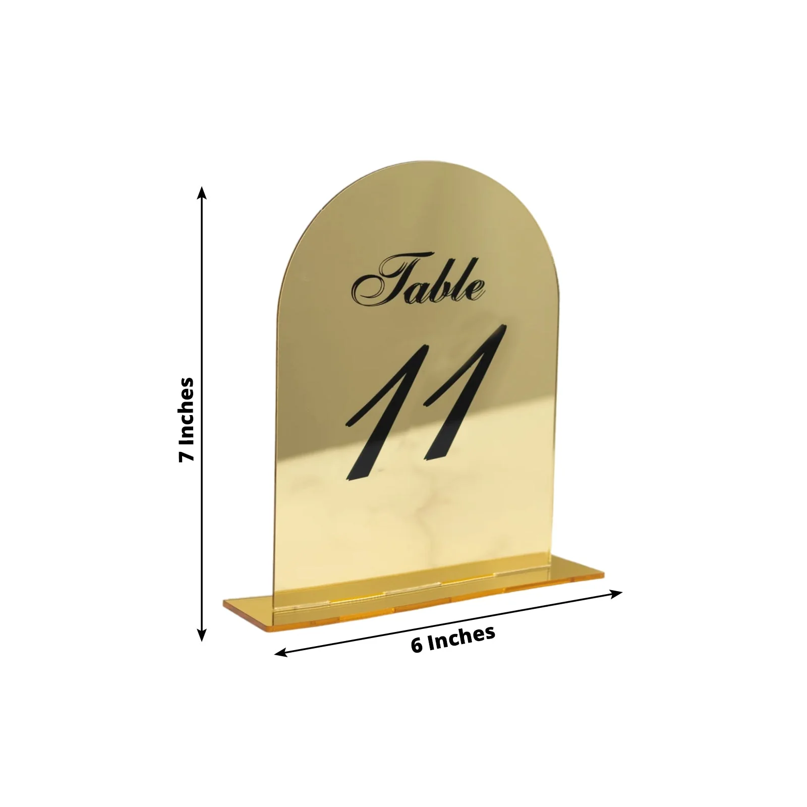 Wedding Table Numbers 11-20 – Gold Mirror Arch Acrylic with Black Print & Stands for Elegant Receptions - 6"x7" - Image 3