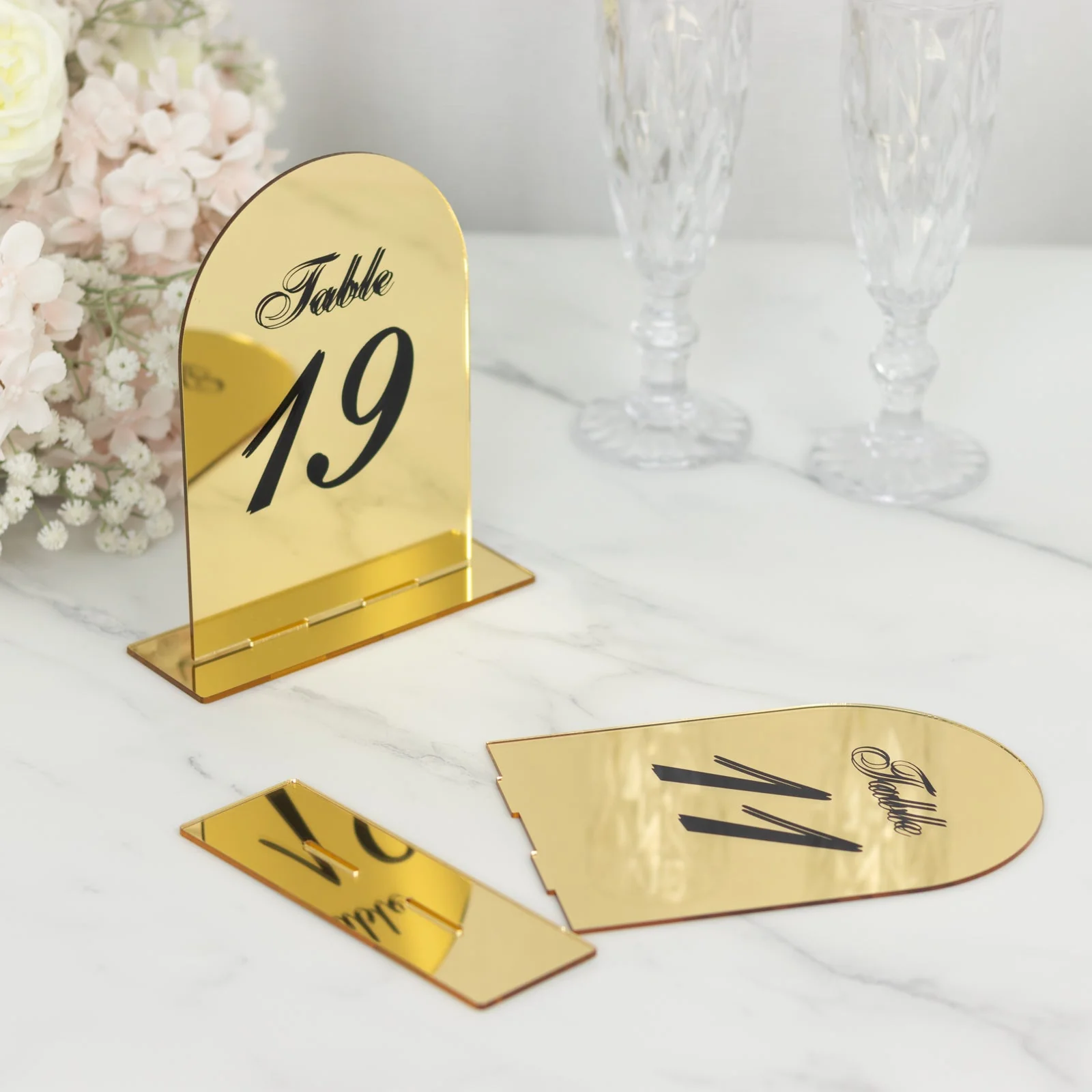 Wedding Table Numbers 11-20 – Gold Mirror Arch Acrylic with Black Print & Stands for Elegant Receptions - 6"x7" - Image 5