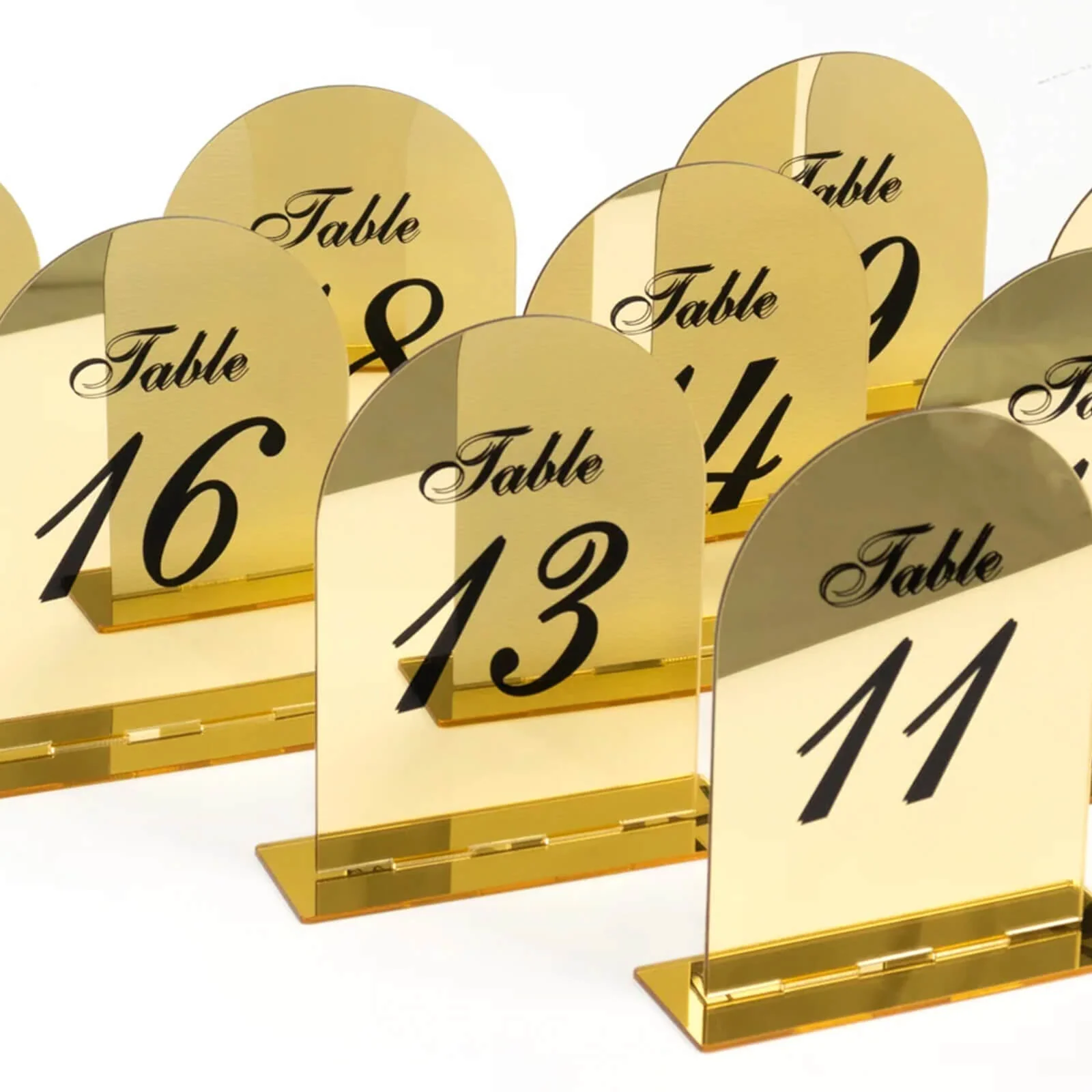 Wedding Table Numbers 11-20 – Gold Mirror Arch Acrylic with Black Print & Stands for Elegant Receptions - 6"x7" - Image 7
