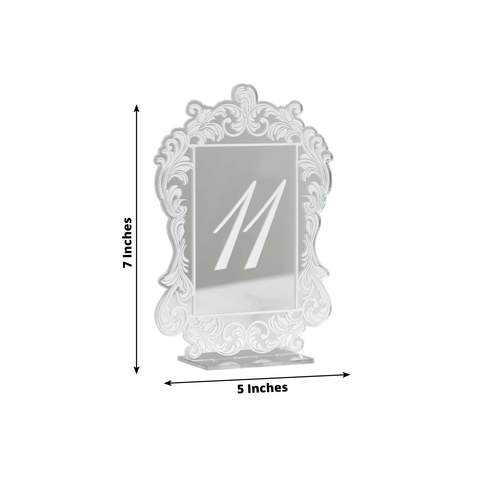 Wedding Table Numbers 11-20 – Silver Mirror Arch Acrylic with Baroque Lace Border, White Print & Stands for Elegant Receptions - 5"x7" - Image 3