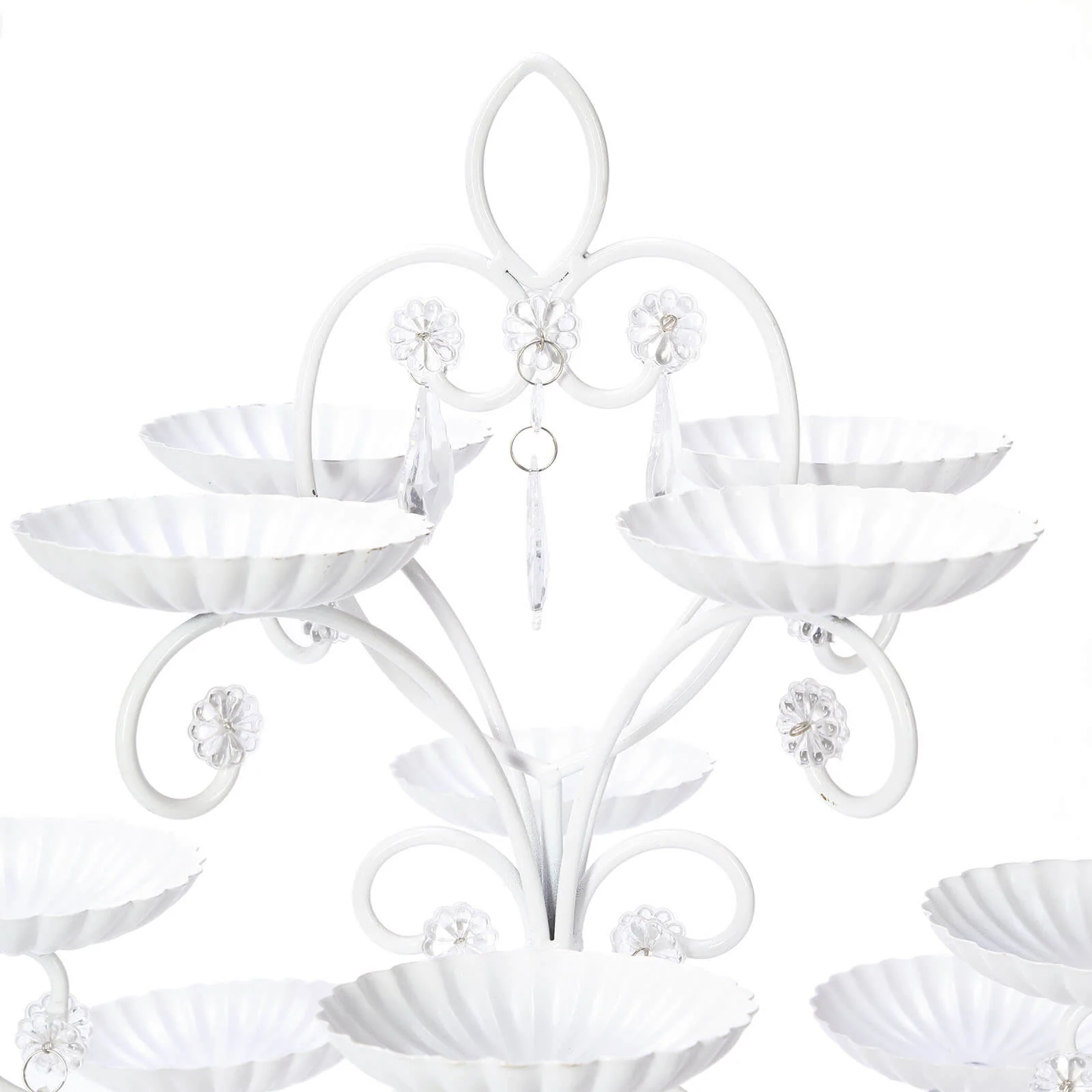 Metal Candle Holder 20" 12-Arm Multipurpose Design White with Acrylic Crystals - Cupcake Display Stand - Image 11