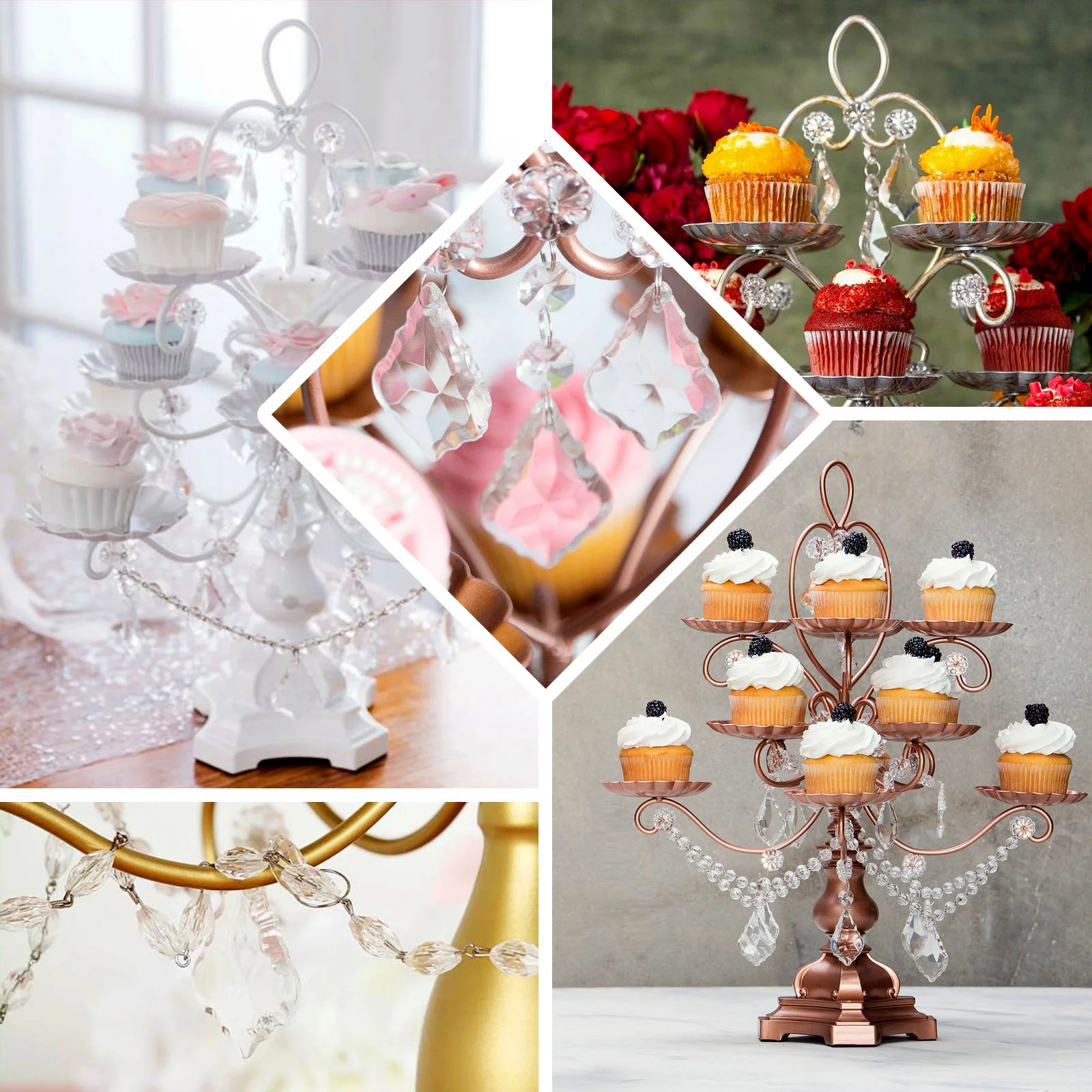 Metal Candle Holder 20" 12-Arm Multipurpose Design White with Acrylic Crystals - Cupcake Display Stand - Image 5