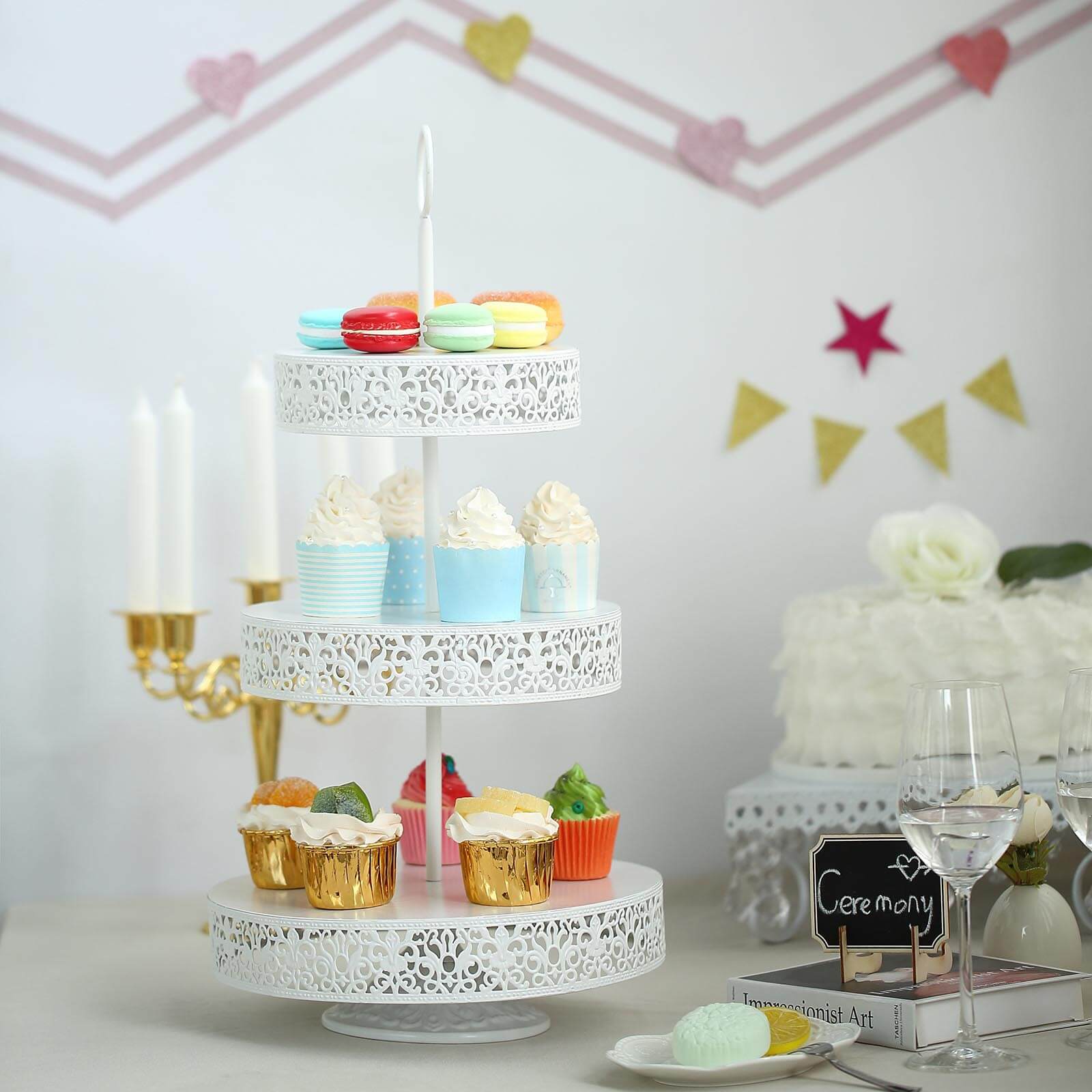 Metal Cupcake Stand 23" 3-Tier Reversible Design White - Dessert Holder and Serving Tray - Image 2
