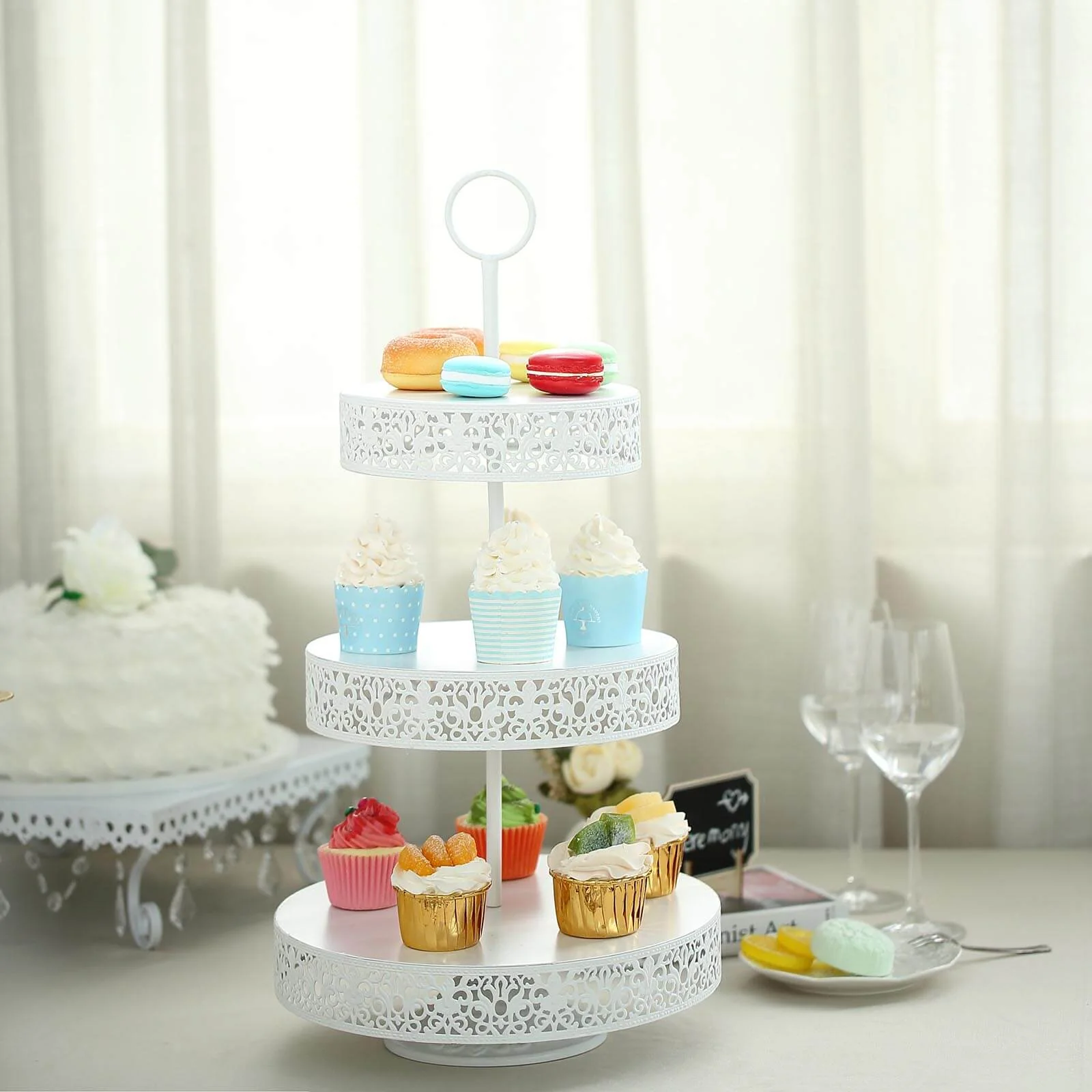 Metal Cupcake Stand 23" 3-Tier Reversible Design White - Dessert Holder and Serving Tray - Image 7