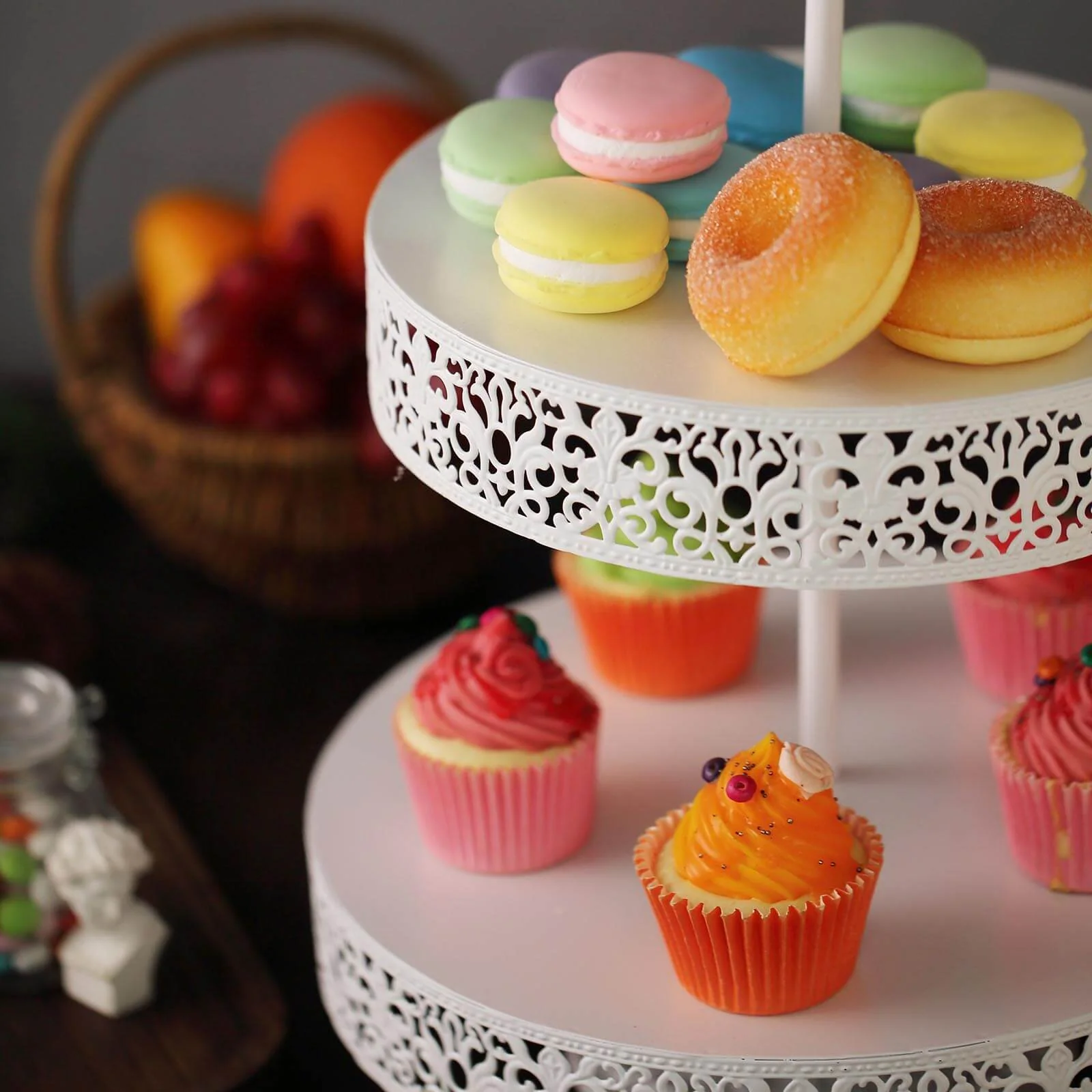 Metal Cupcake Stand 23" 3-Tier Reversible Design White - Dessert Holder and Serving Tray - Image 9