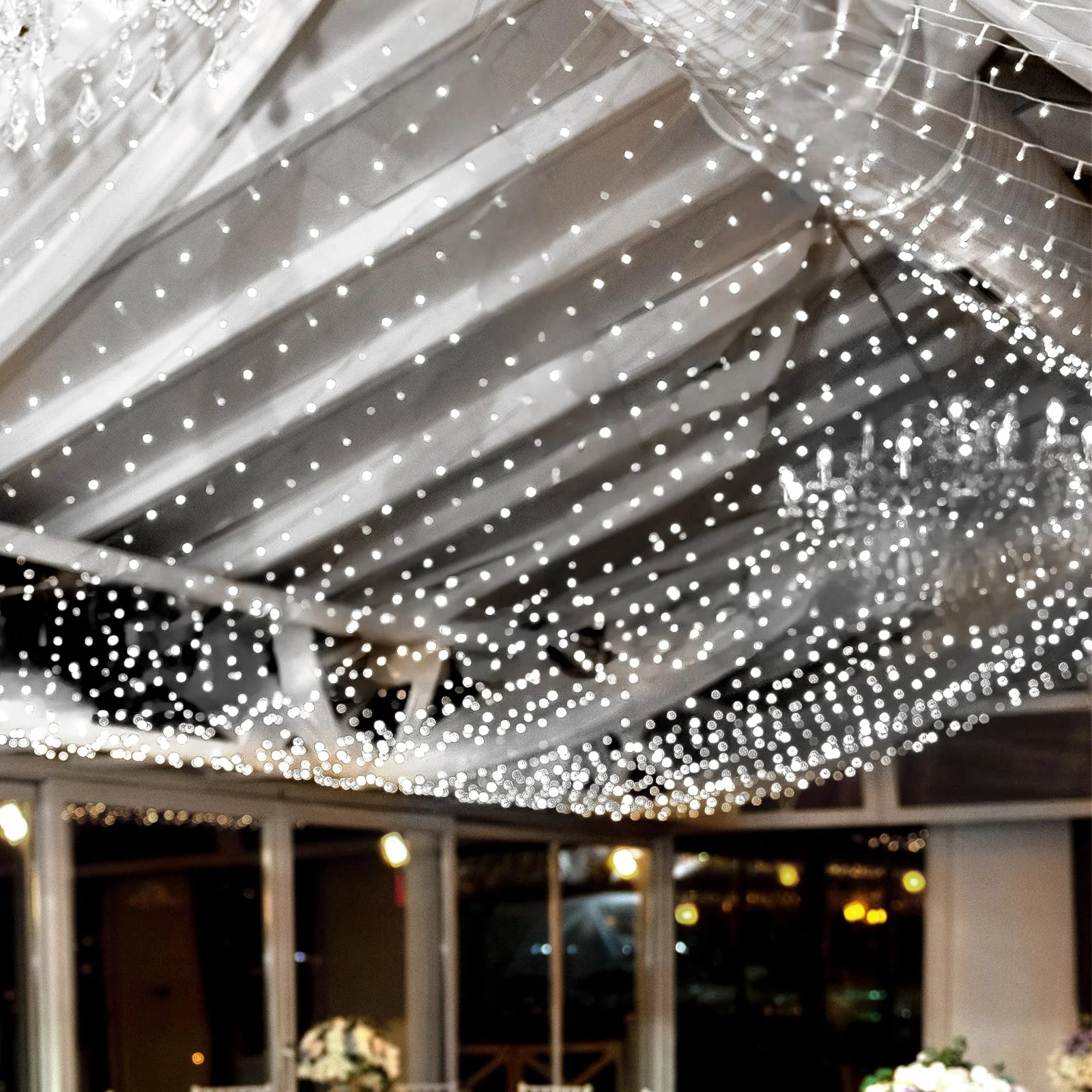 Cool White 600 LED Curtain String Lights with 8 Modes & Inline Memory Controller, Plug In Connectable Twinkle Fairy Lights - 10ft x 20ft - Image 3