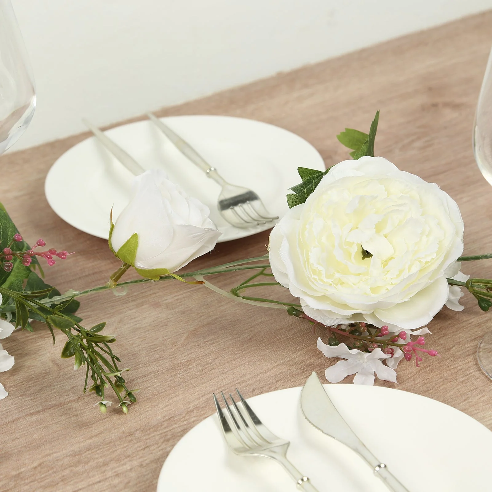 White Artificial Rose Peony Flower Garland, Mixed Floral Greenery Garland Silk Hanging Vine - 6ft - Image 9