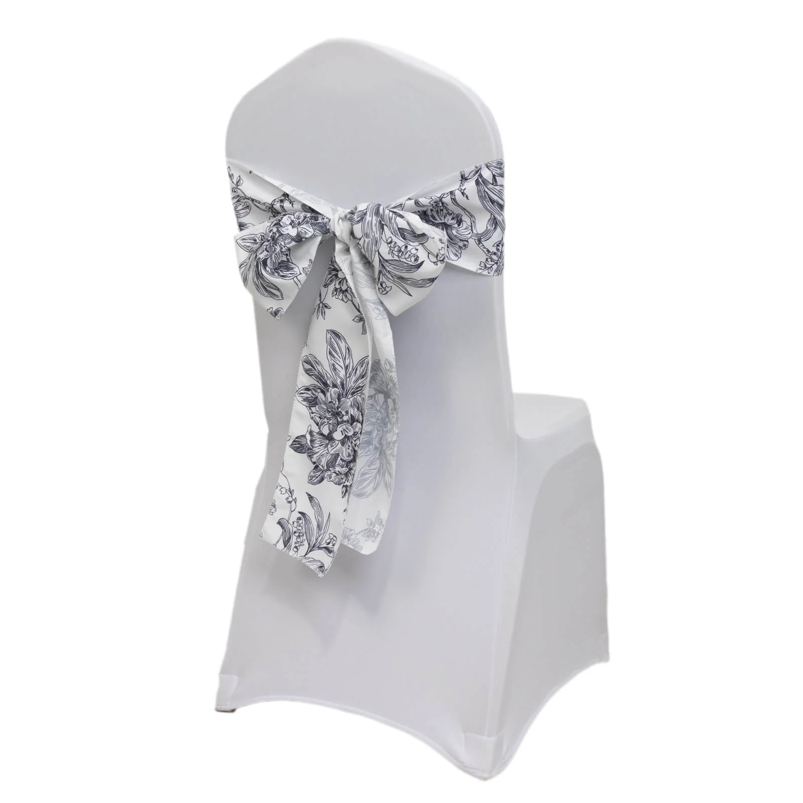 Polyester Chair Sashes 6"x108" White Black French Toile Floral Design - Durable & Reusable Chair Bows - Image 6