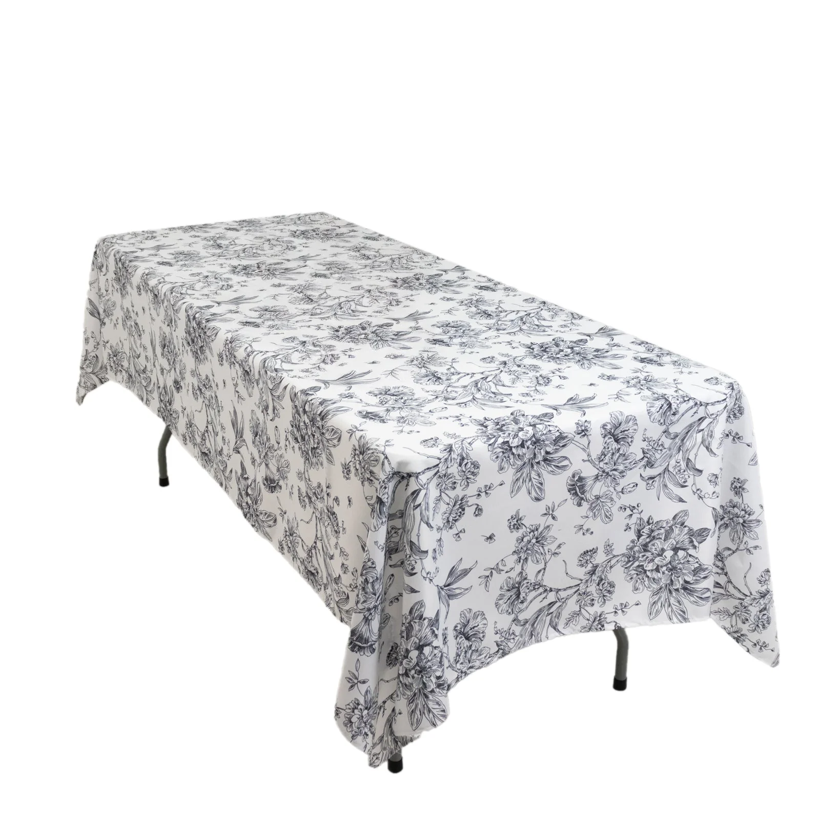 Polyester Rectangular Tablecloth 60"x102" White with Black French Toile Pattern - Sophisticated Table Cover for Chic Weddings & Events - Image 3