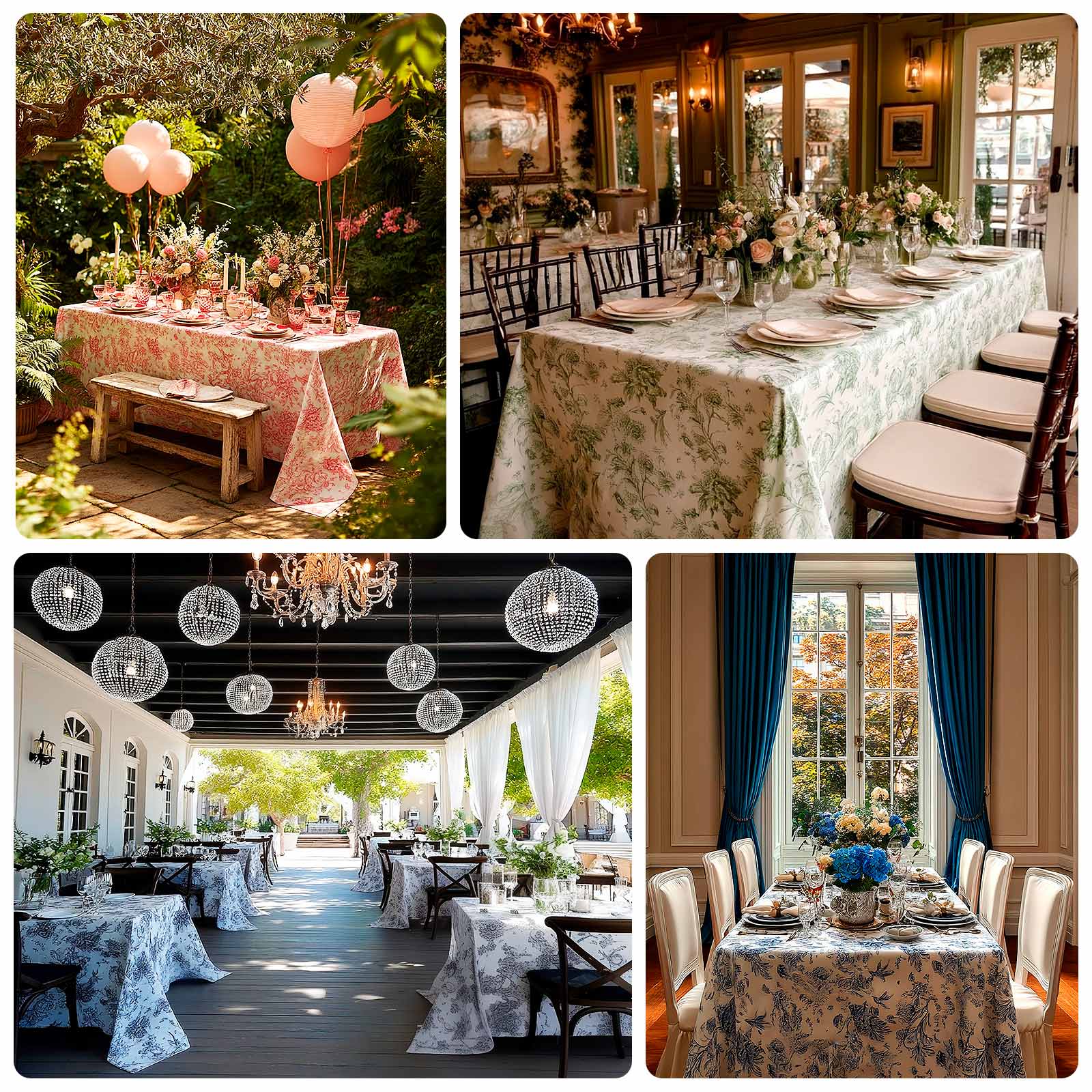 Polyester Rectangular Tablecloth 90"x132" White with Black French Toile Pattern - Sophisticated Seamless Table Cover for Chic Weddings & Events - Image 4