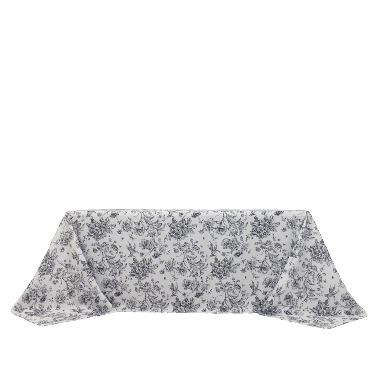Polyester Rectangular Tablecloth 90"x132" White with Black French Toile Pattern - Sophisticated Seamless Table Cover for Chic Weddings & Events - Image 7