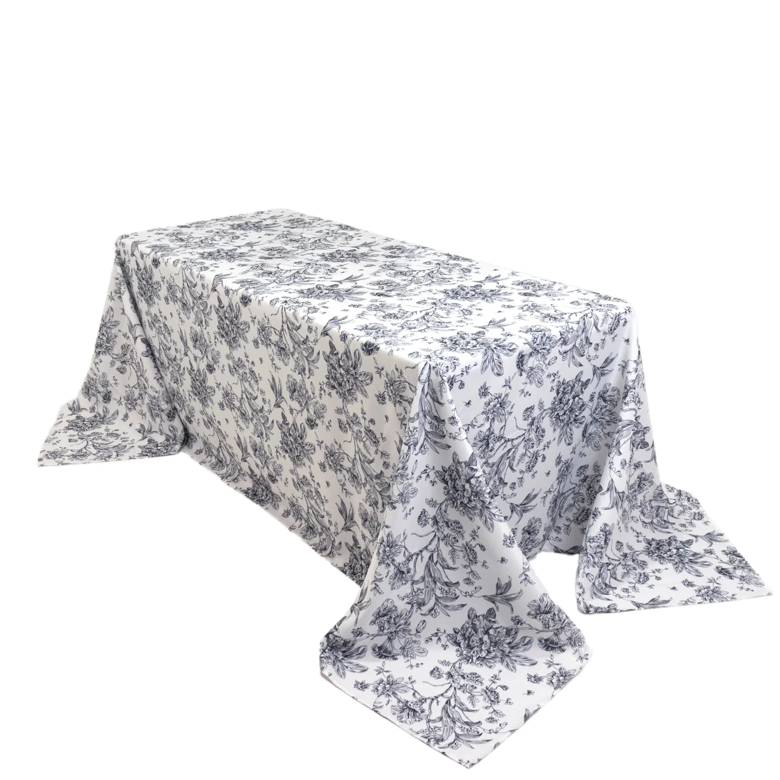Polyester Rectangular Tablecloth 90"x132" White with Black French Toile Pattern - Sophisticated Seamless Table Cover for Chic Weddings & Events - Image 9