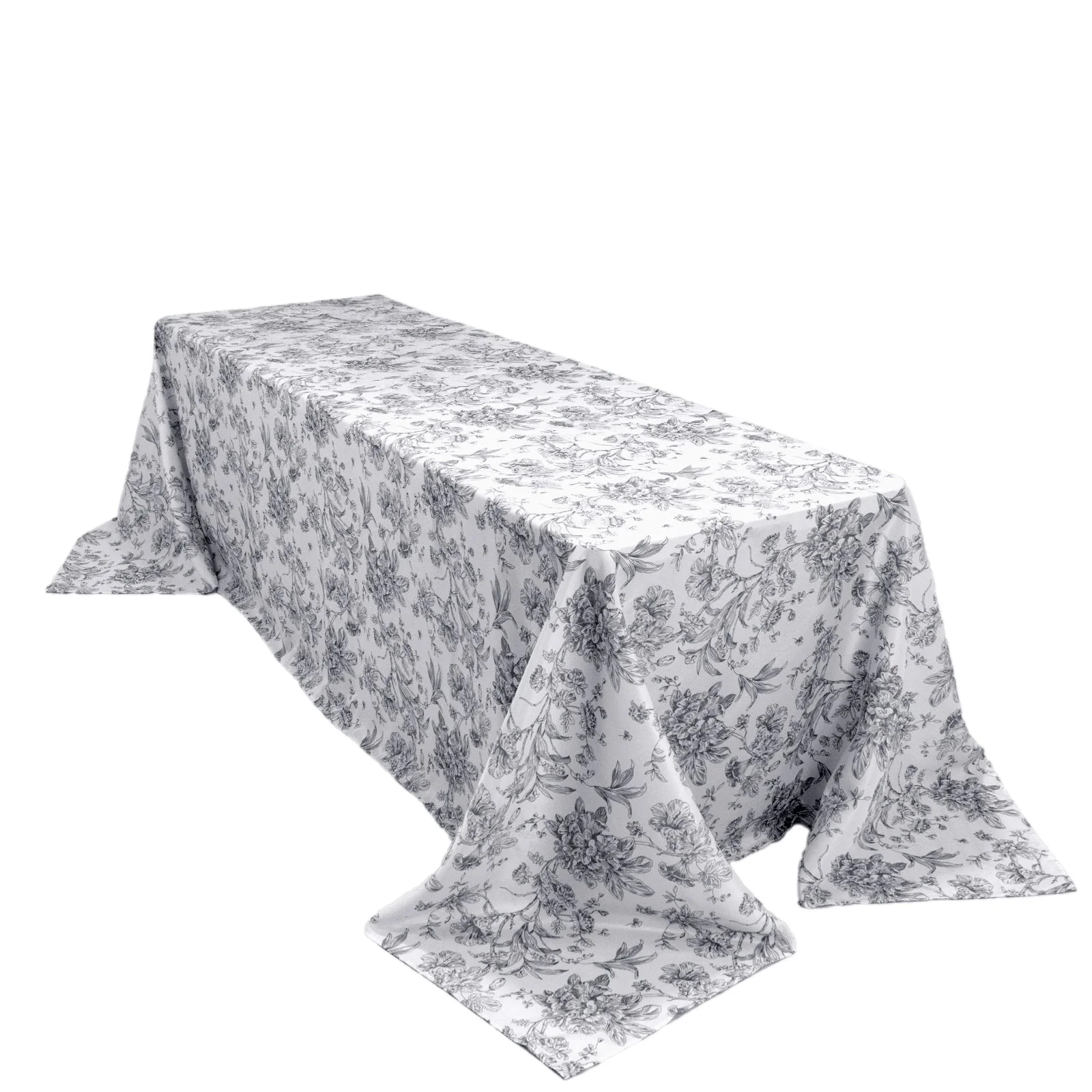 Polyester Rectangular Tablecloth 90"x156" White with Black French Toile Pattern - Sophisticated Seamless Table Cover for Chic Weddings & Events - Image 3