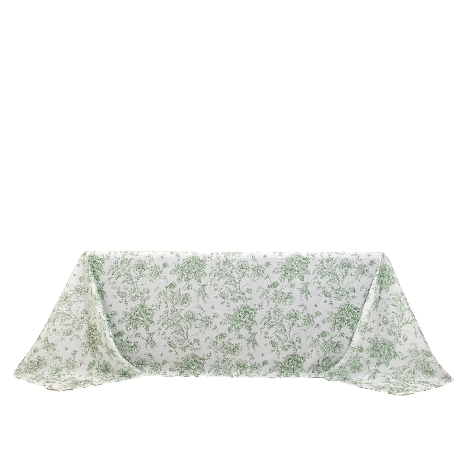 Polyester Rectangular Tablecloth 90"x132" White with Dusty Sage Green French Toile Pattern - Sophisticated Seamless Table Cover for Chic Weddings & Events - Image 8
