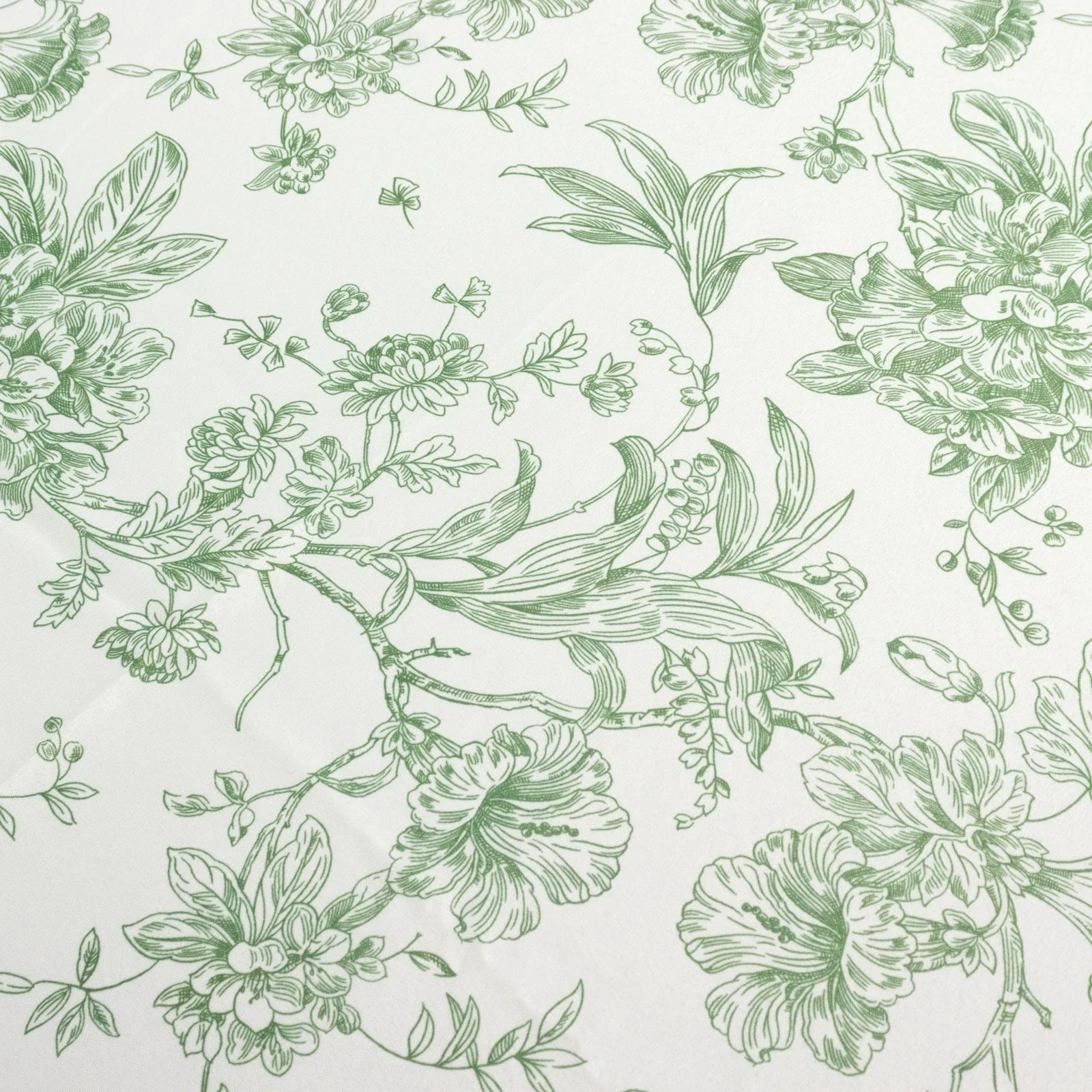 Polyester Rectangular Tablecloth 90"x156" White with Dusty Sage Green French Toile Pattern - Sophisticated Seamless Table Cover for Chic Weddings & Events - Image 6