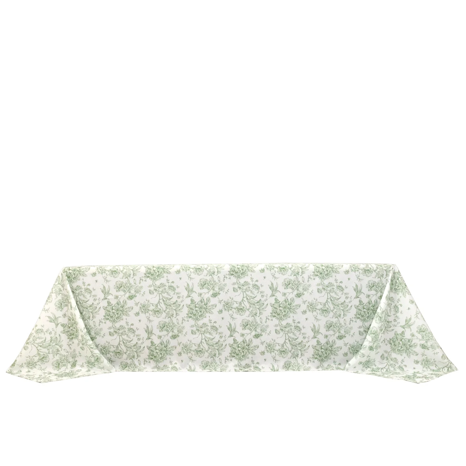 Polyester Rectangular Tablecloth 90"x156" White with Dusty Sage Green French Toile Pattern - Sophisticated Seamless Table Cover for Chic Weddings & Events - Image 8