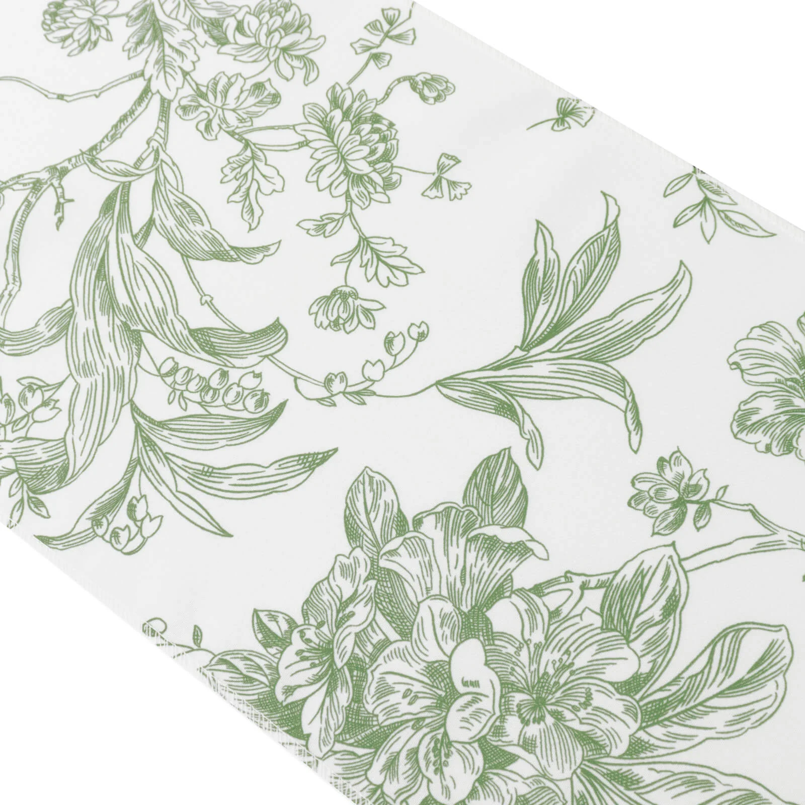 Polyester Table Runner 12"x108" White with Dusty Sage Green French Toile Floral Print - Exquisite Reusable Table Décor - Image 6